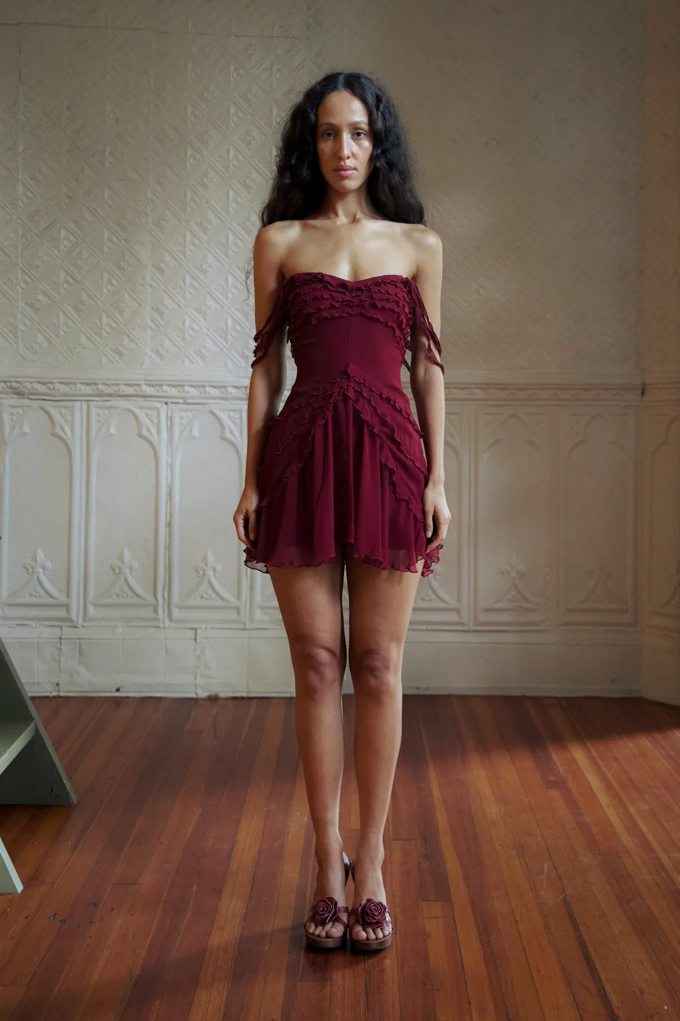 Cascading Mini Dress in Sangre sold by Mirror Palais