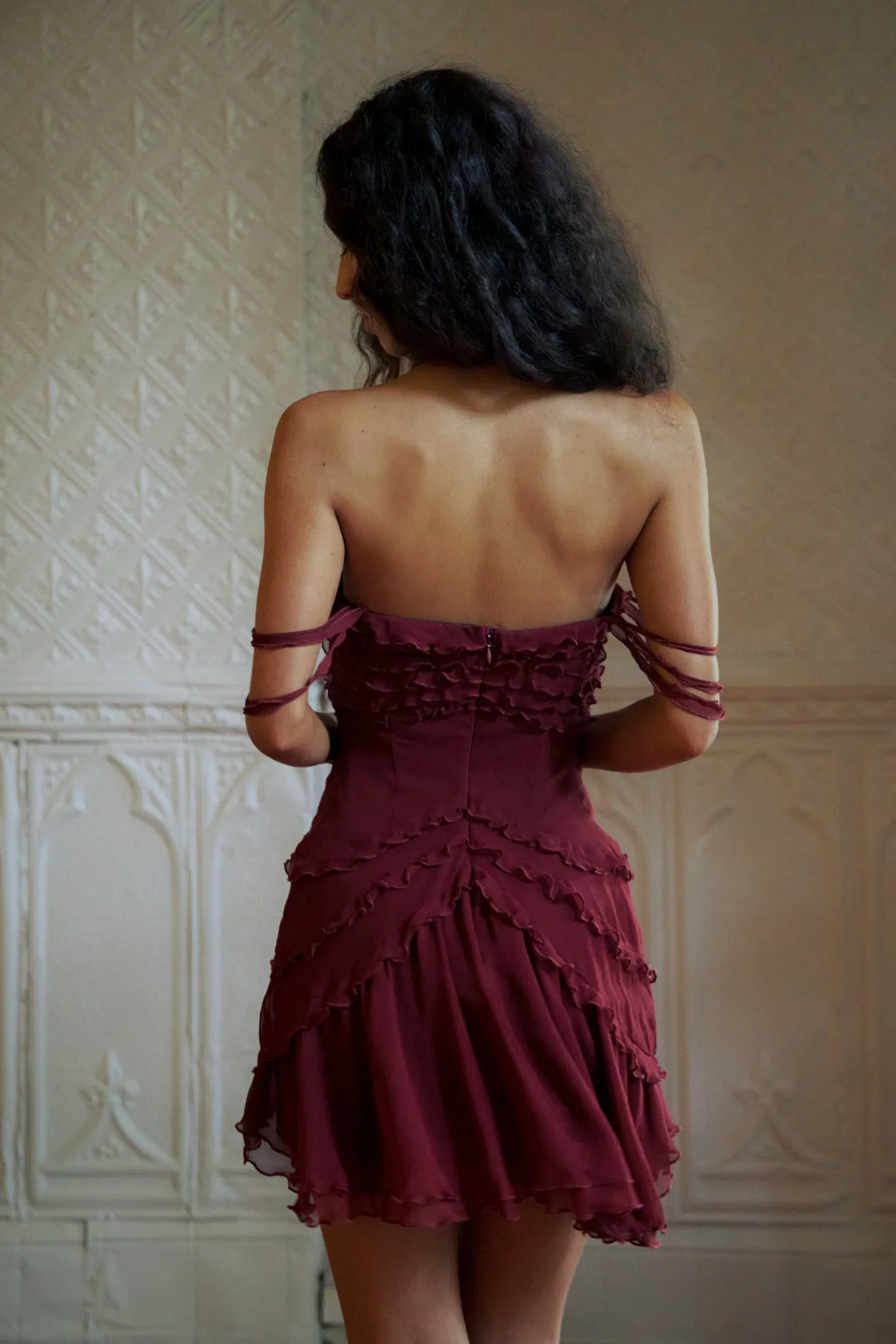 Cascading Mini Dress in Sangre sold by Mirror Palais product image thumbnail 5