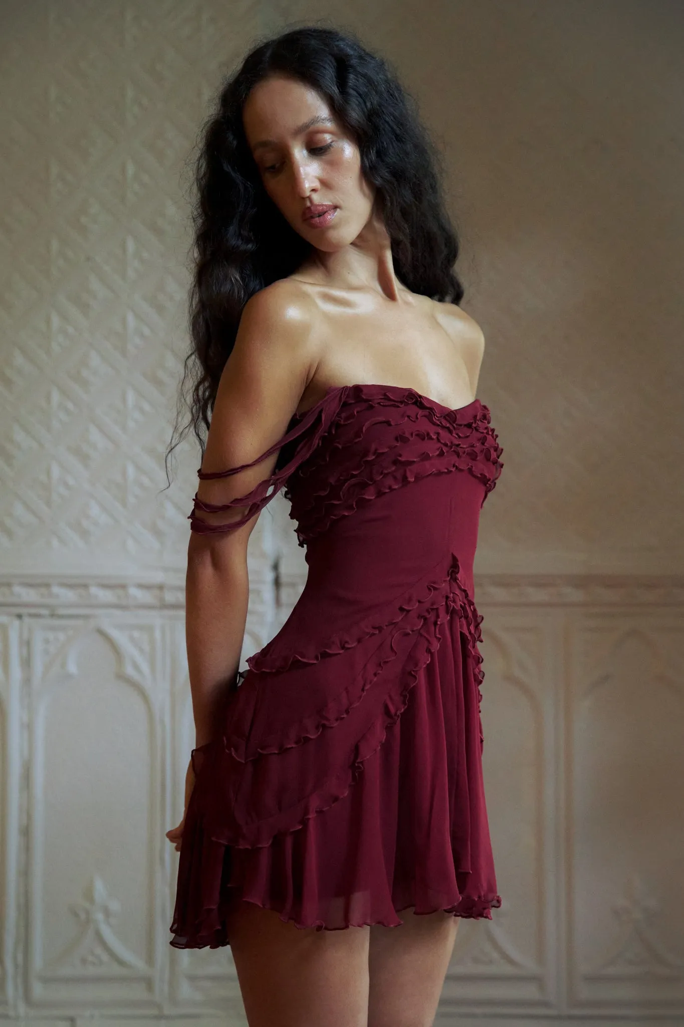 Cascading Mini Dress in Sangre sold by Mirror Palais product image thumbnail 3