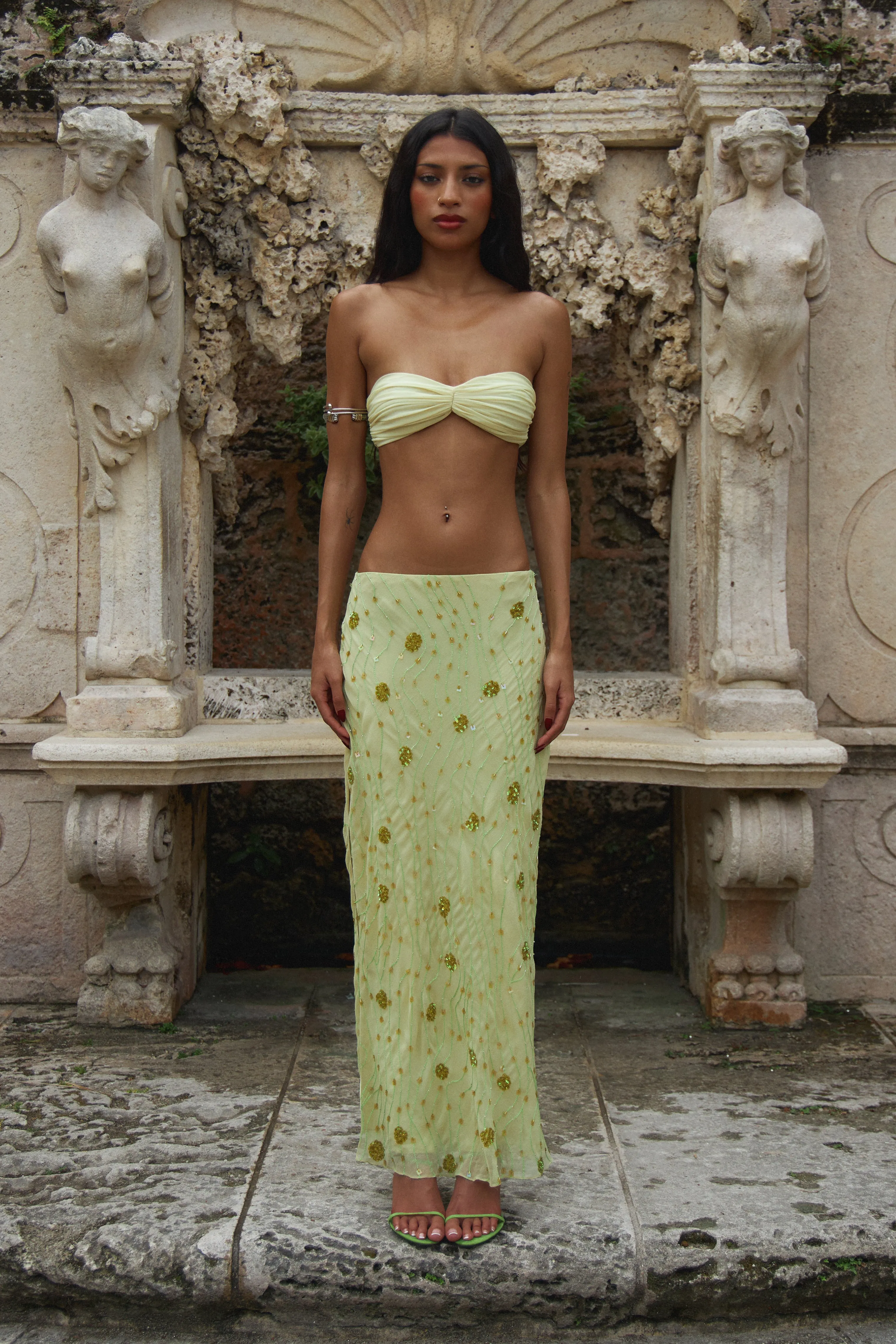 Beaded Skirt in Green sold by Mirror Palais