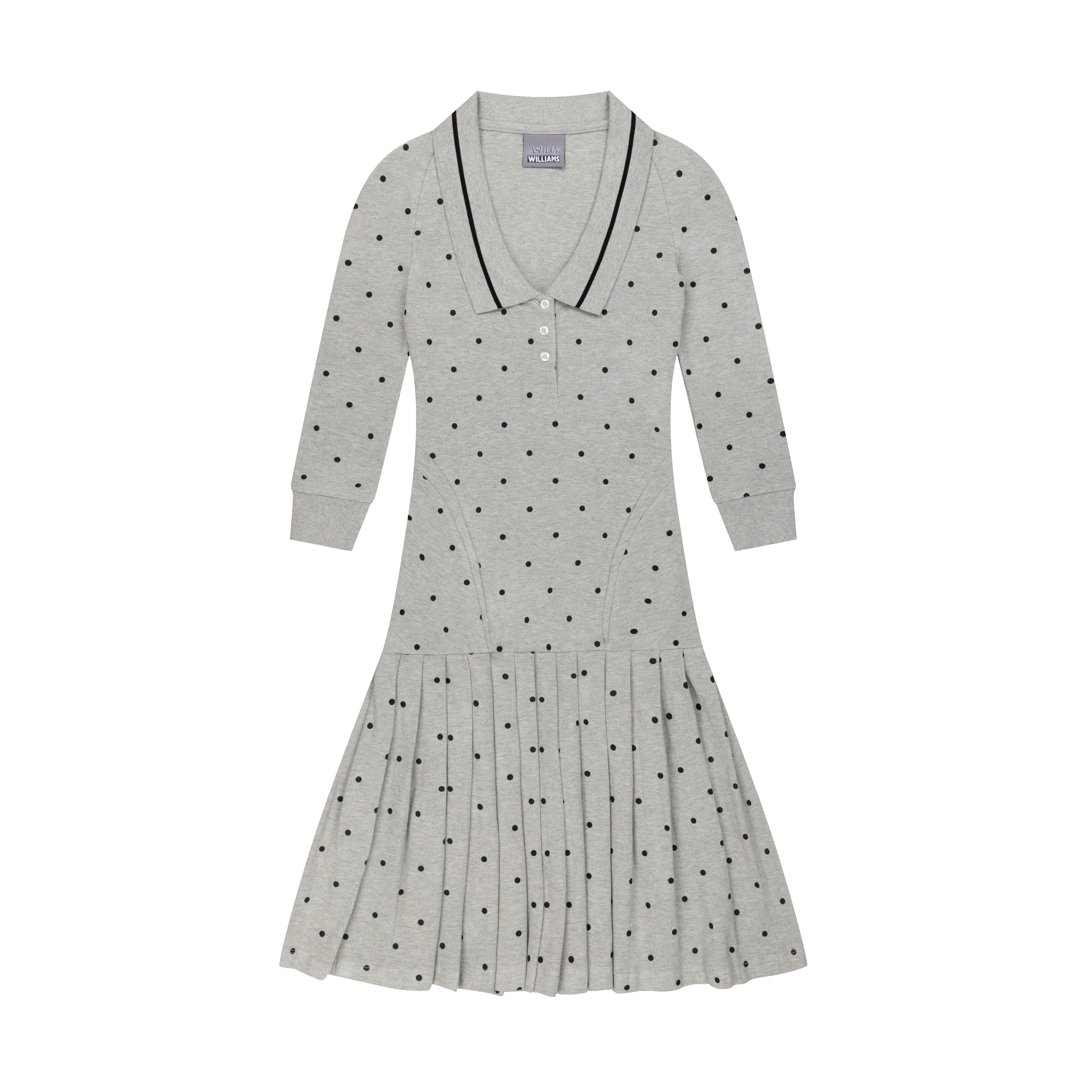 L/S AMELIA DRESS POLKA DOT - GREY, LONG sold by Ashley Williams