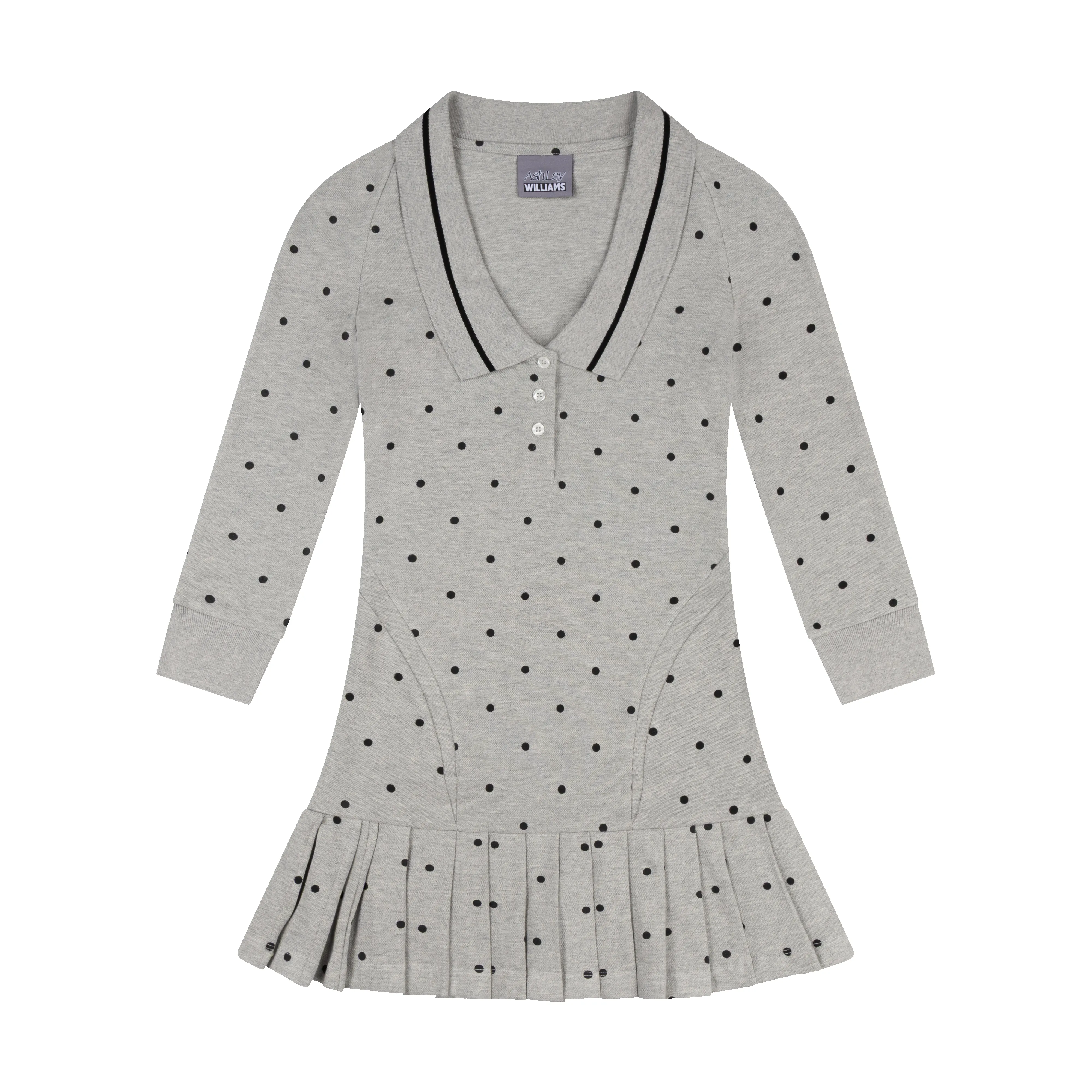 L/S AMELIA DRESS POLKA DOT - GREY, SHORT sold by Ashley Williams