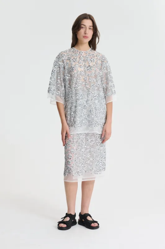 ASRA | TOP UME FLORAL SEQUINS SILVER made by Cecilie Bahnsen