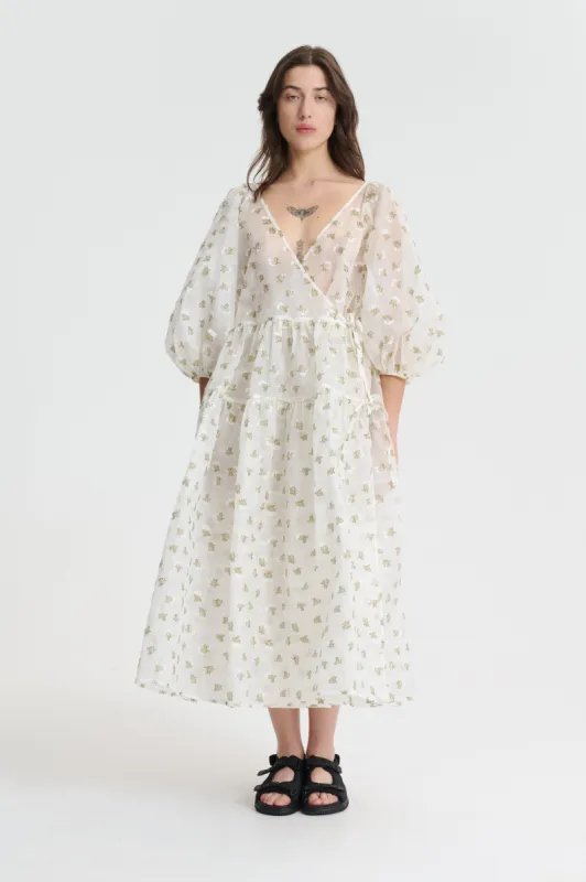 REGITZE | DRESS KADO FIL-COUP… WHITE/OLIVE sold by Cecilie Bahnsen
