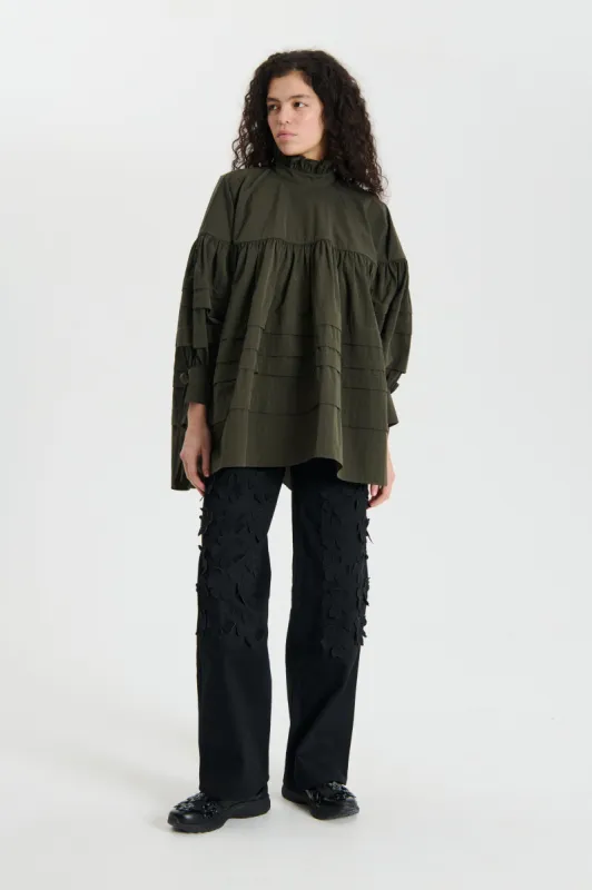 ALBERTE | SHIRT RECYCLED TAFFETA GREY OLIVE made by Cecilie Bahnsen