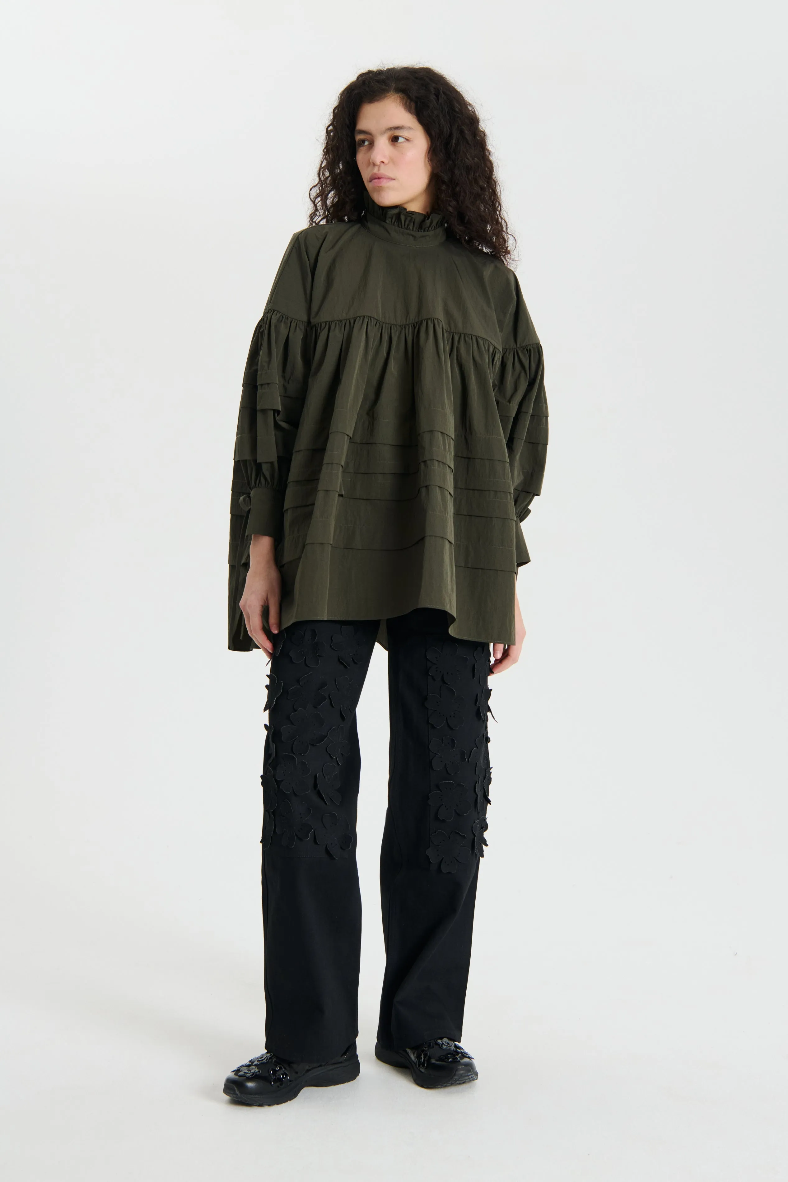 ALBERTE | SHIRT RECYCLED TAFFETA GREY OLIVE sold by Cecilie Bahnsen