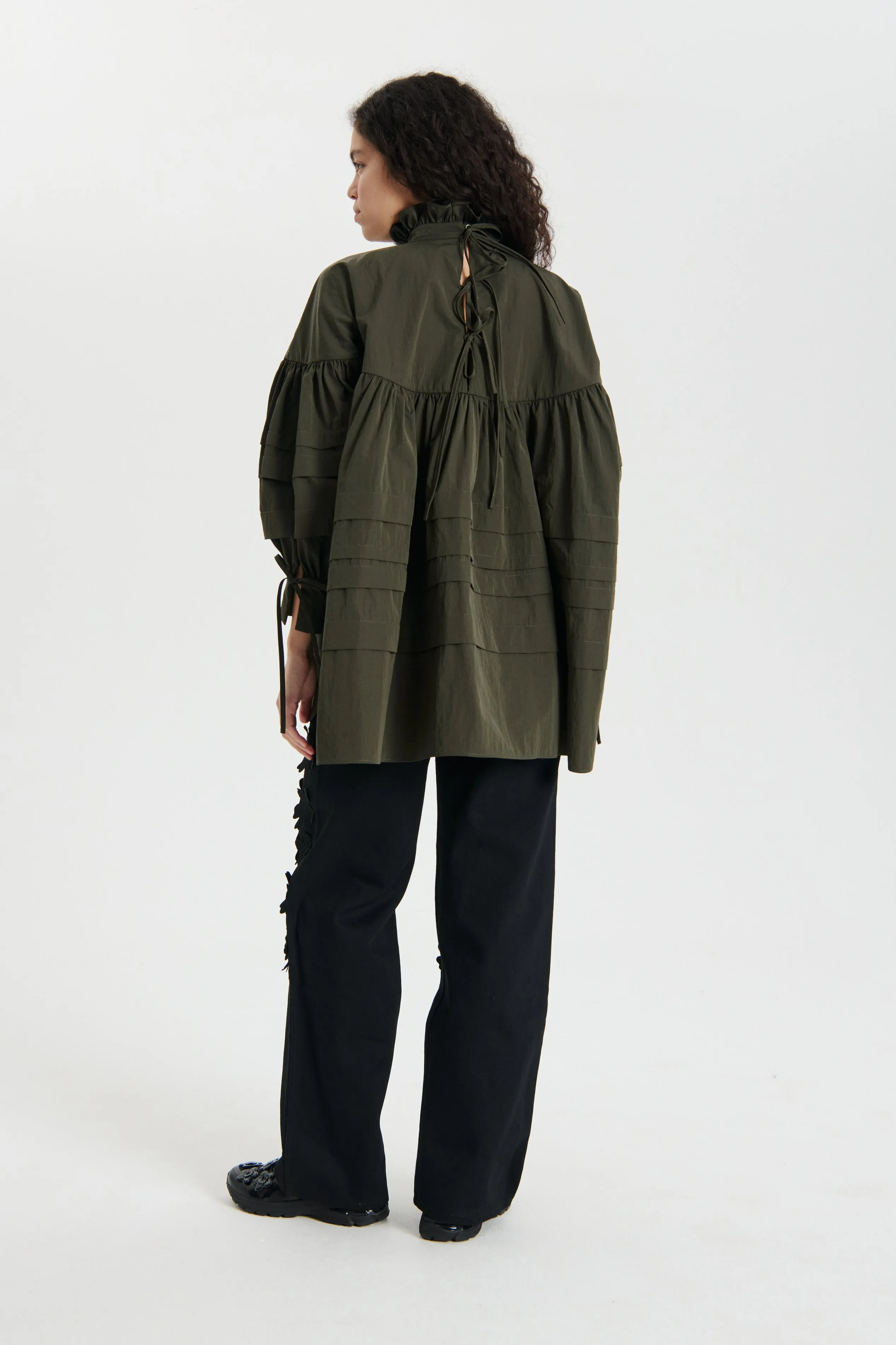 ALBERTE | SHIRT RECYCLED TAFFETA GREY OLIVE sold by Cecilie Bahnsen product image thumbnail 2