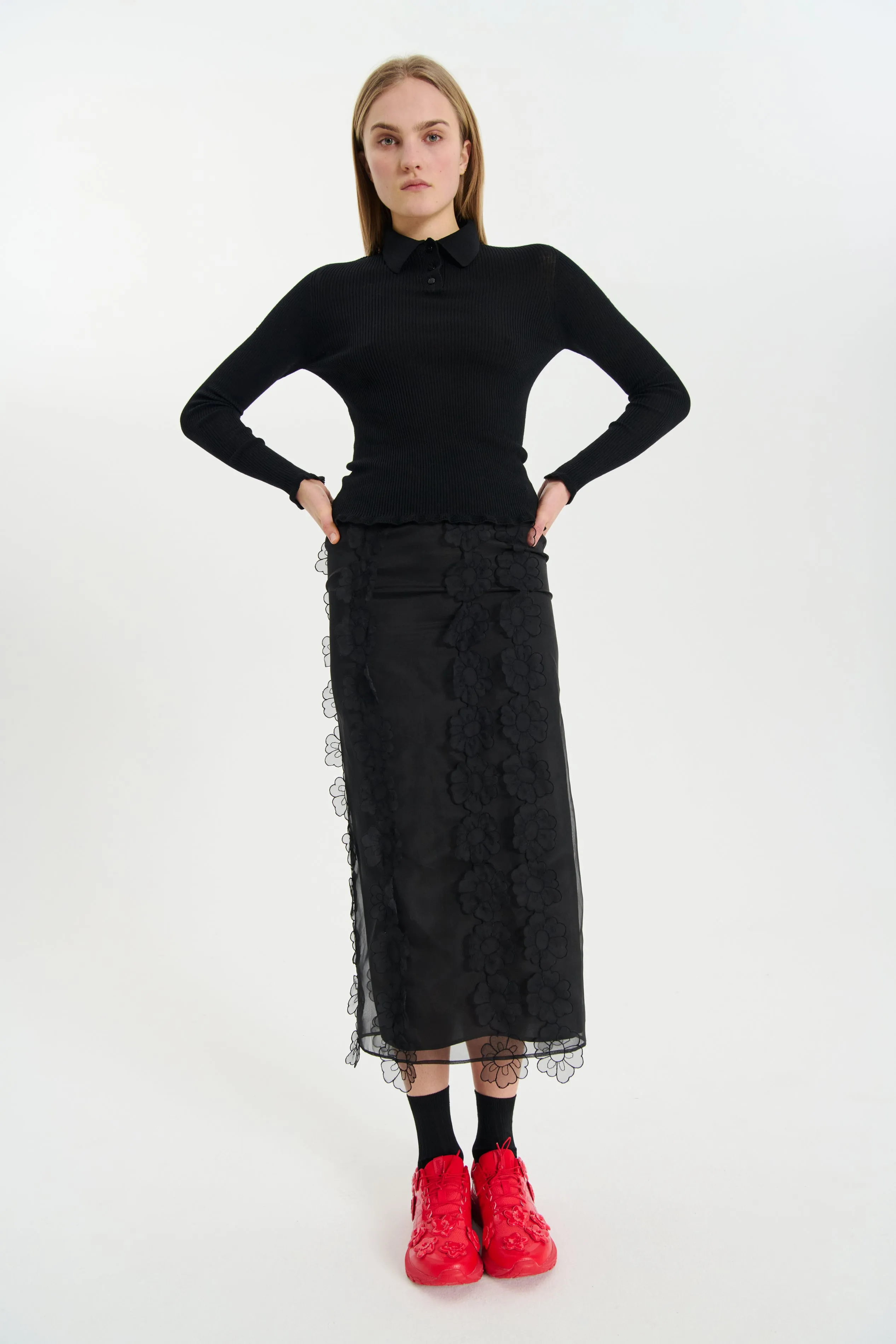 OLYMPIA | SKIRT MAGNOLIA EMBROIDERY BLACK sold by Cecilie Bahnsen