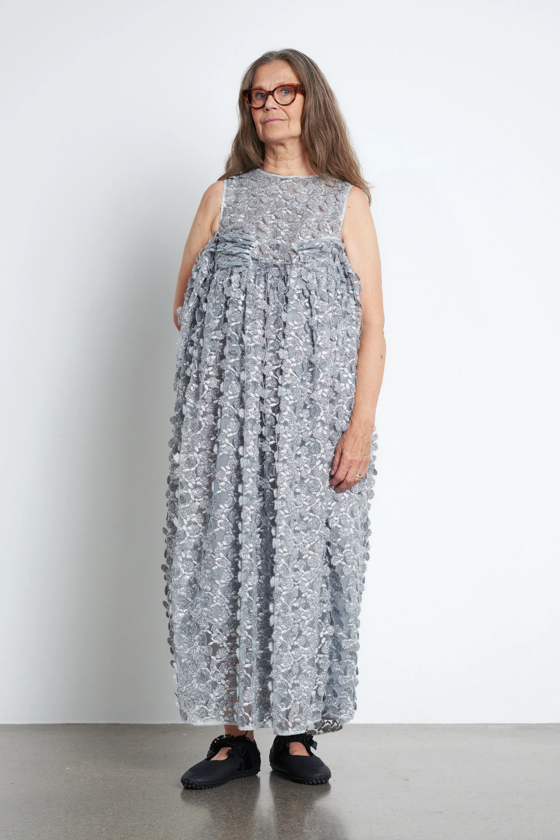 FILIPPA | DRESS CASSIOPÉ TULLE APPLIQUE SILVER sold by Cecilie Bahnsen