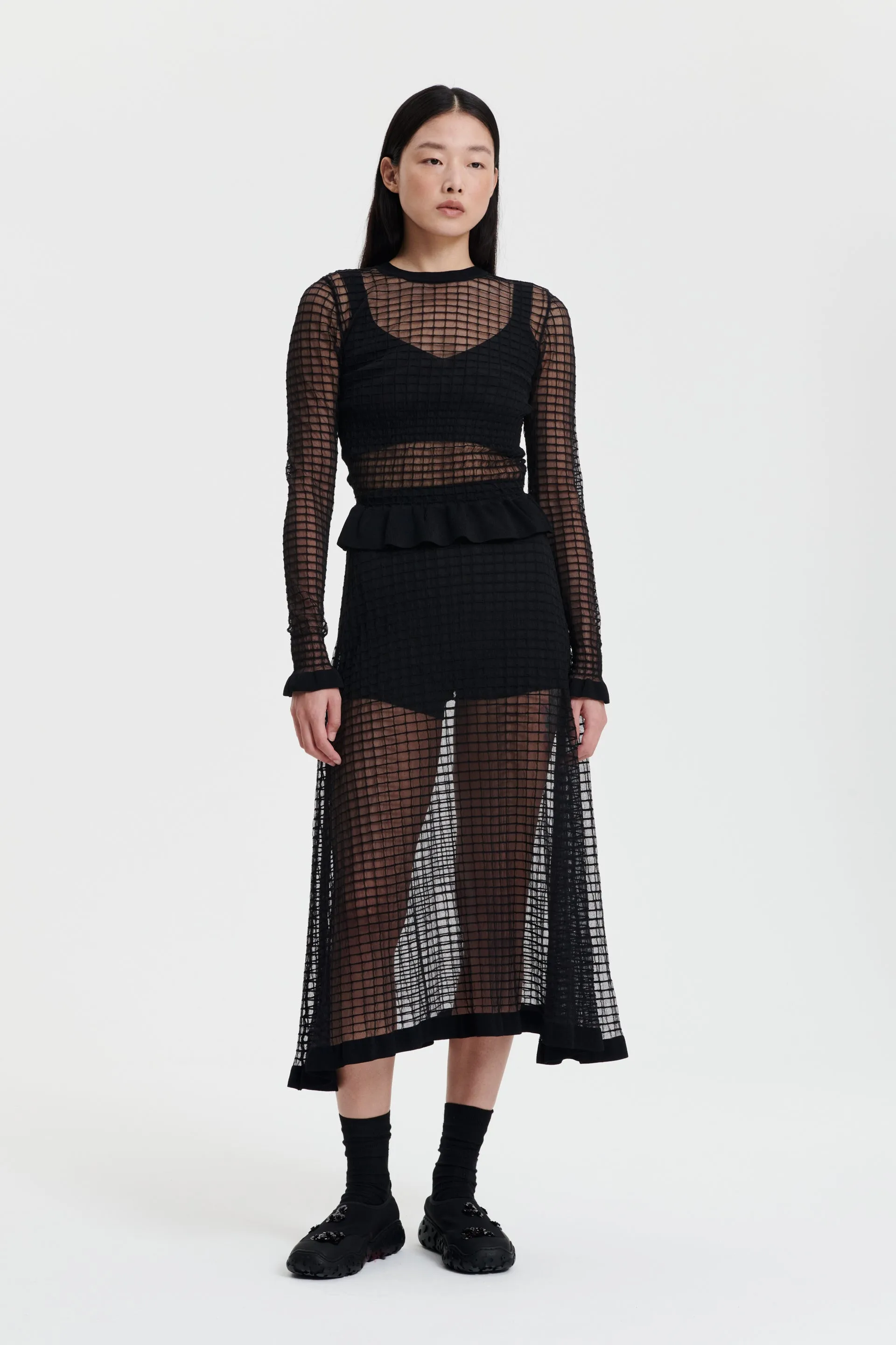 GRO | TOP MATISSE SHEER GRID BLACK sold by Cecilie Bahnsen
