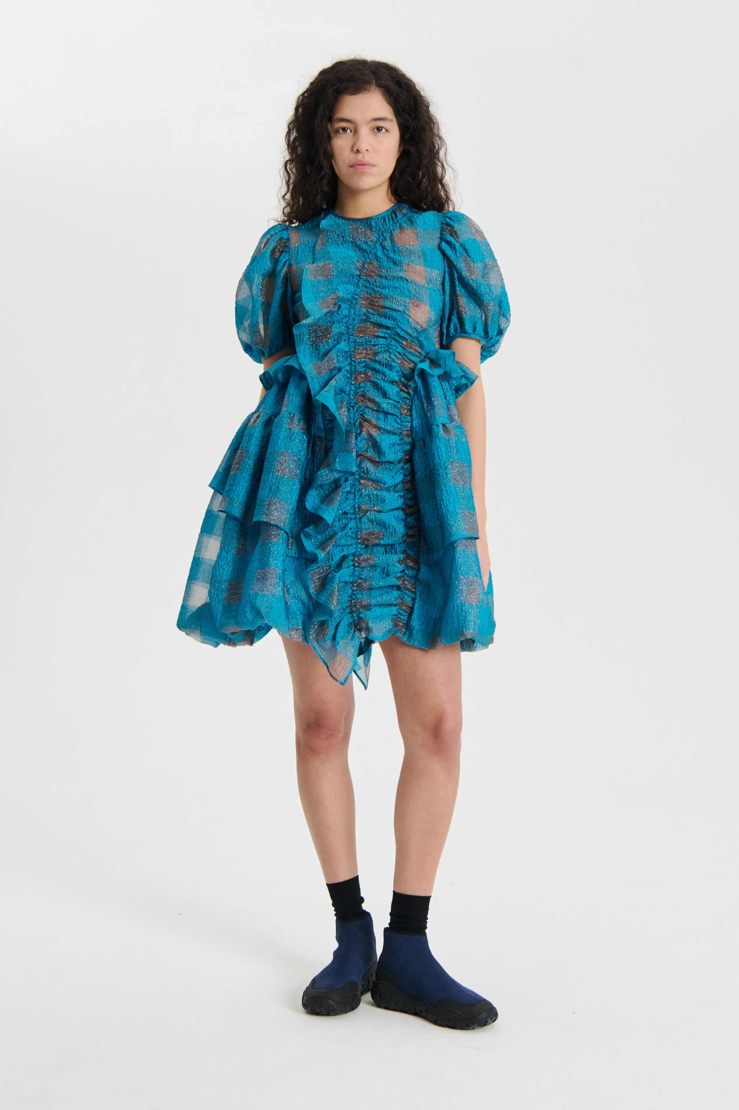OLENA | DRESS GINGHAM JACQUARD TURQUOISE sold by Cecilie Bahnsen