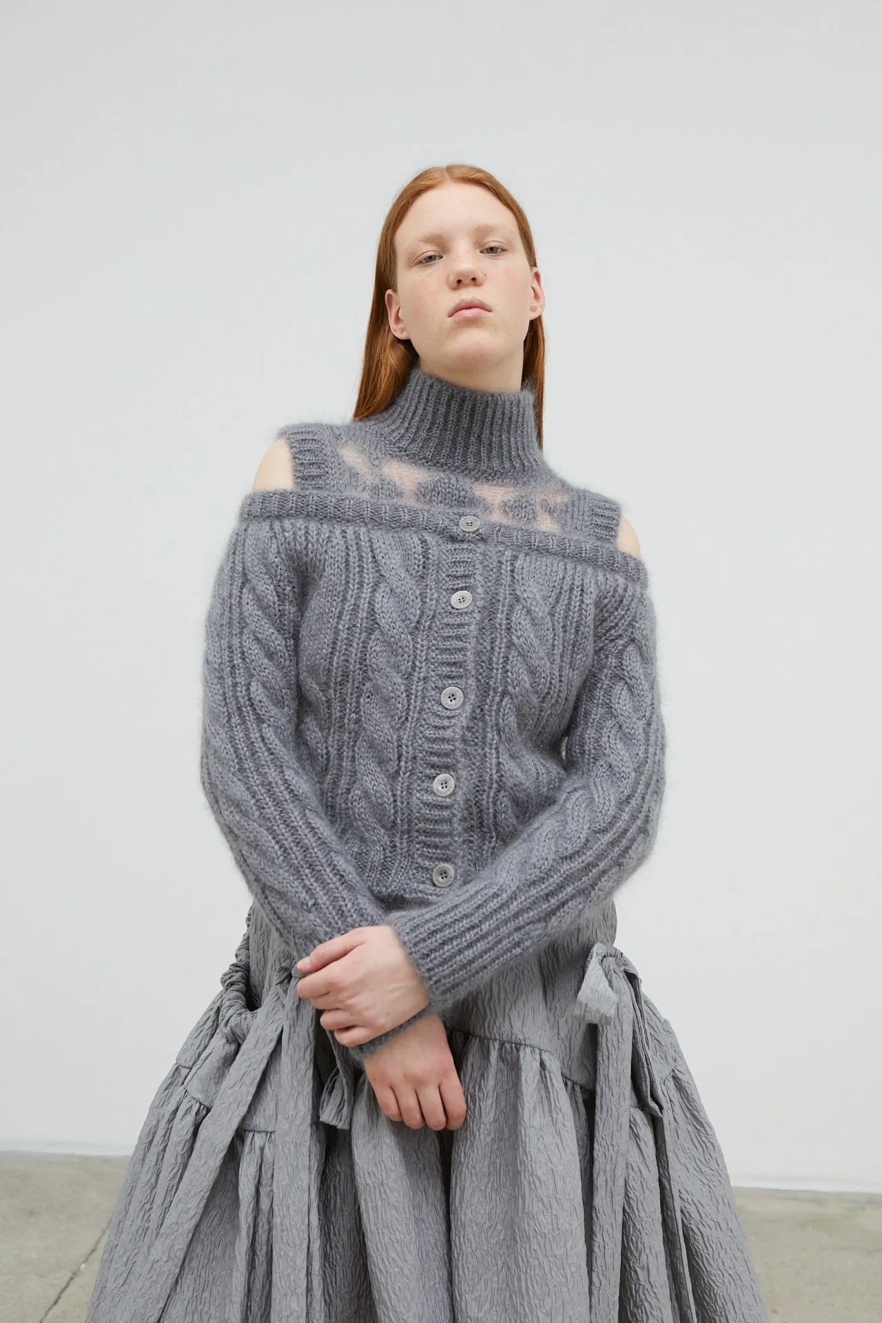 GIA | CARDIGAN CABLE MOHAIR GREY sold by Cecilie Bahnsen