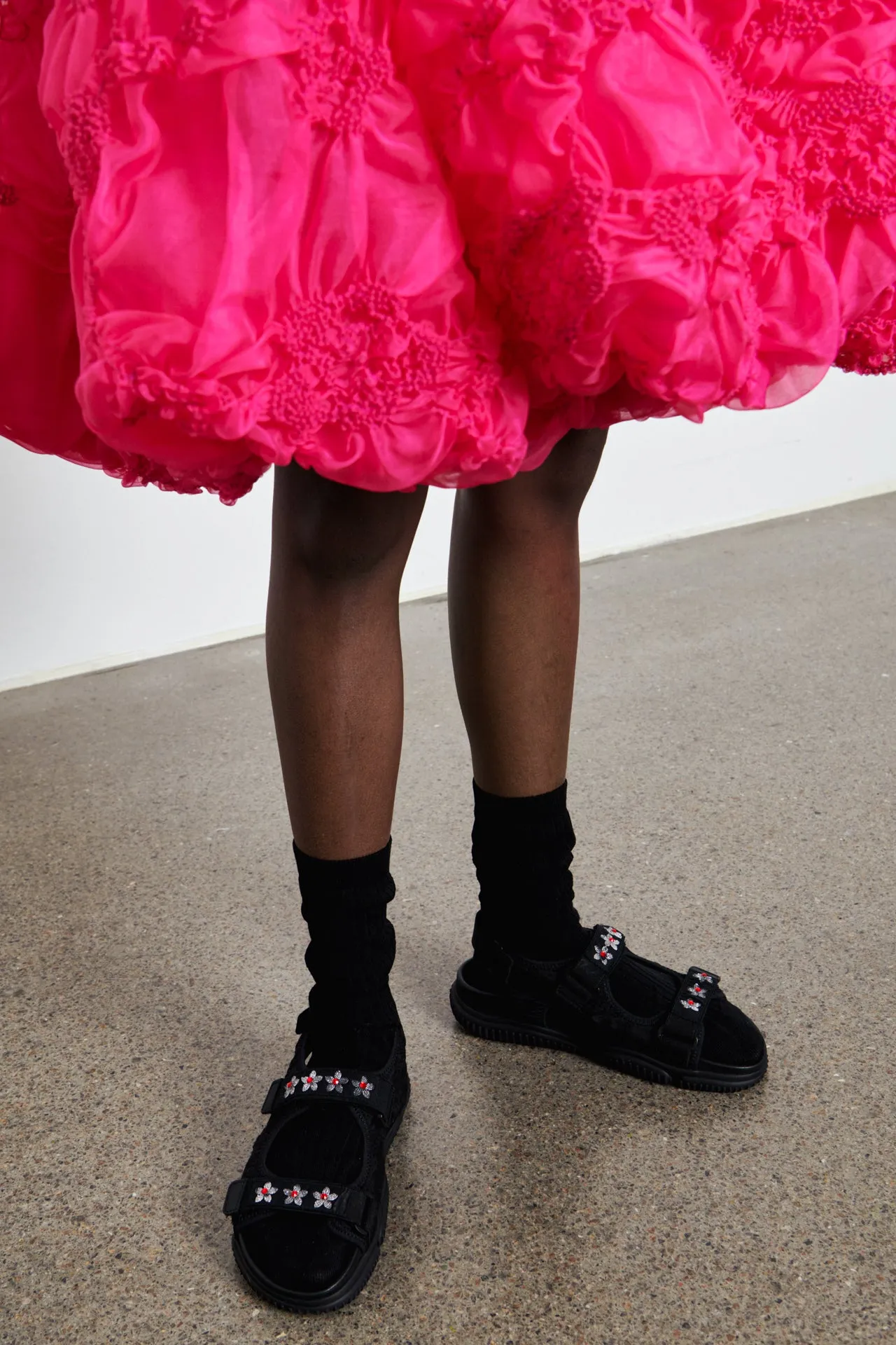 VALERIA | TRUEAL EMBELLISHED CLOQUÉ BLACK/RED sold by Cecilie Bahnsen