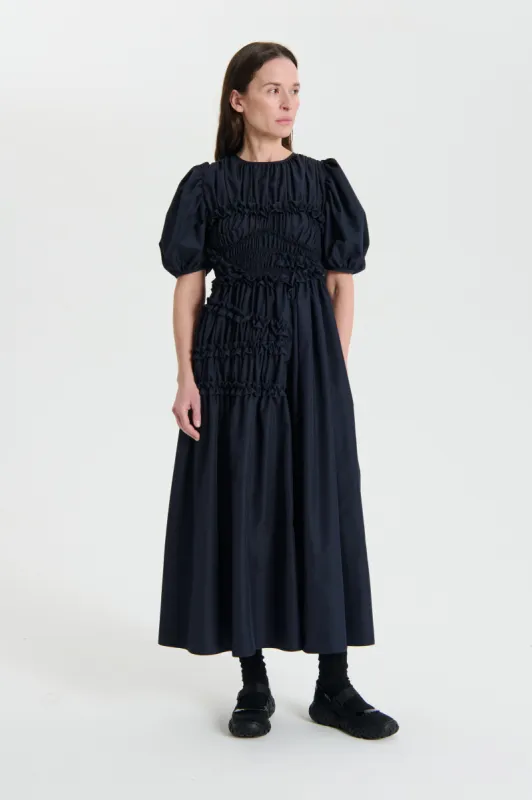 OMARA | DRESS RECYCLED FAILLE NAVY sold by Cecilie Bahnsen
