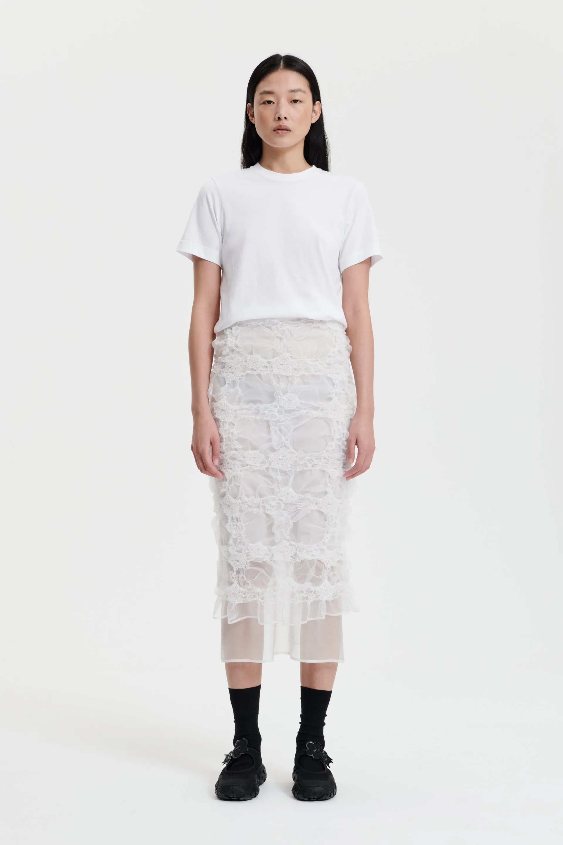GLENDA | SKIRT SMOCK VIOLA GRID WHITE sold by Cecilie Bahnsen
