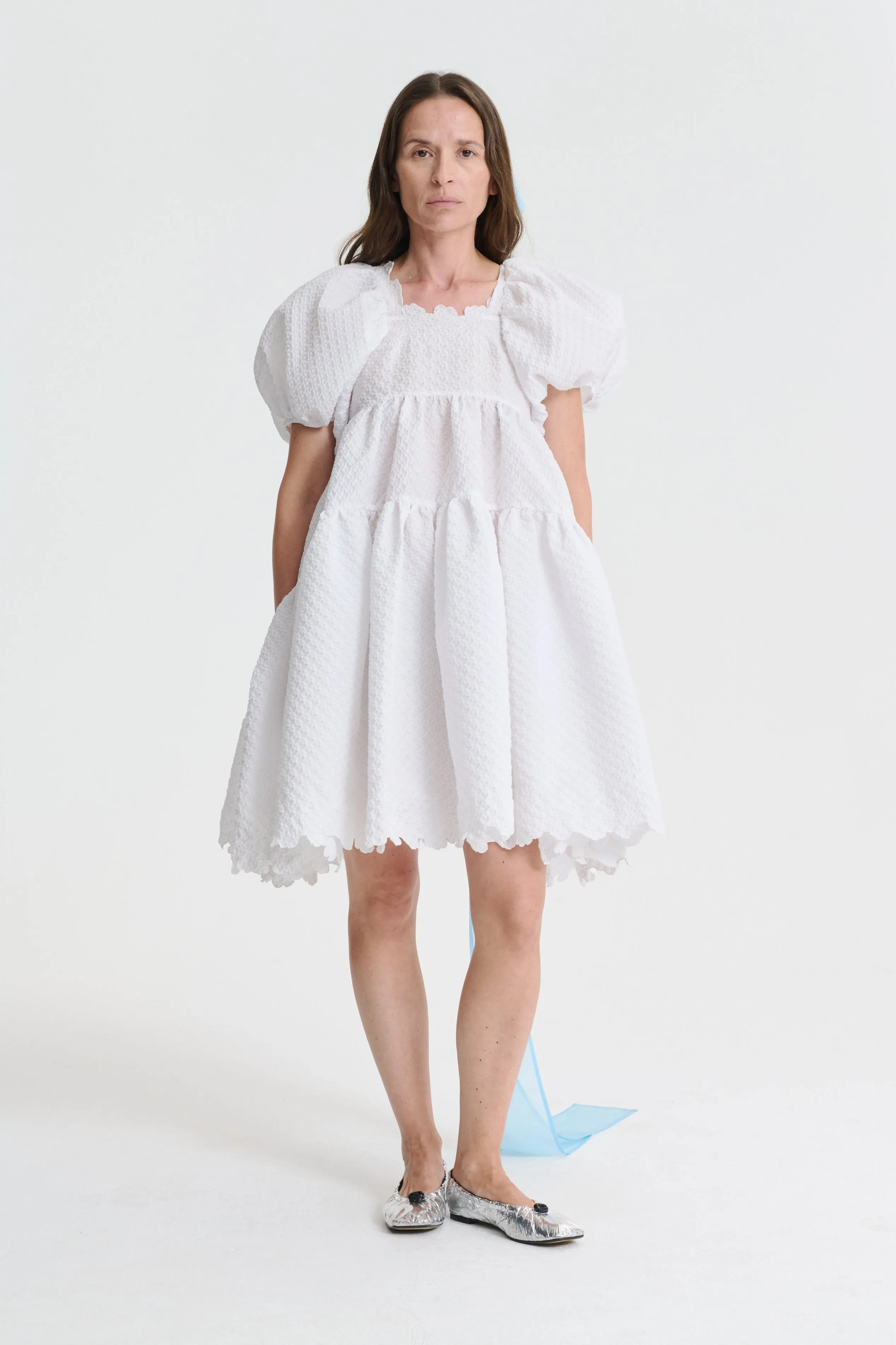 RONJA | DRESS EMB. BLOSSOM MATELASSÉ WHITE sold by Cecilie Bahnsen