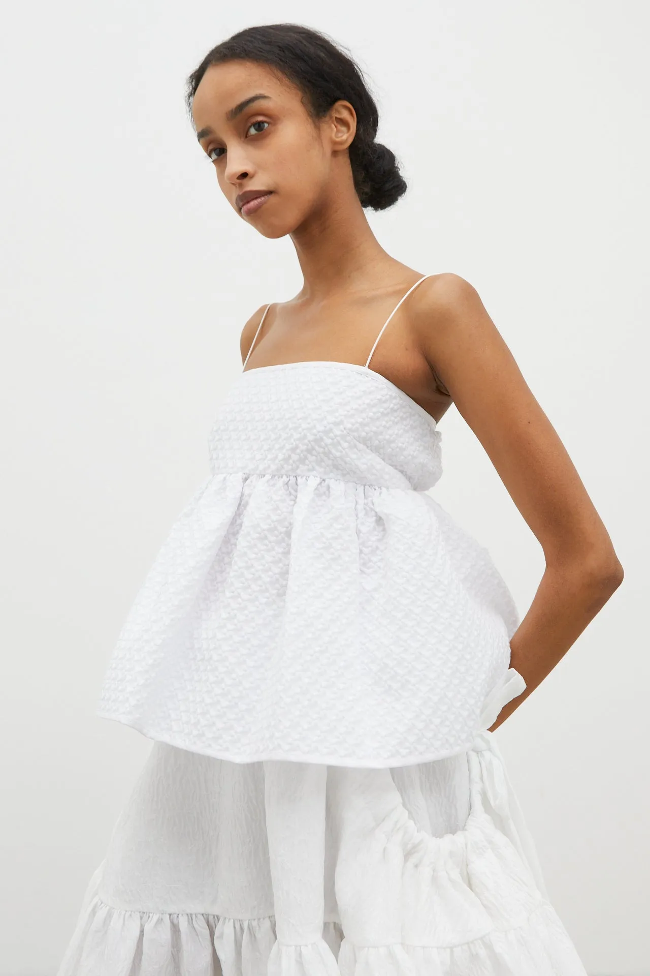 SELENA | TOP BLOSSOM MATELASSÉ WHITE sold by Cecilie Bahnsen