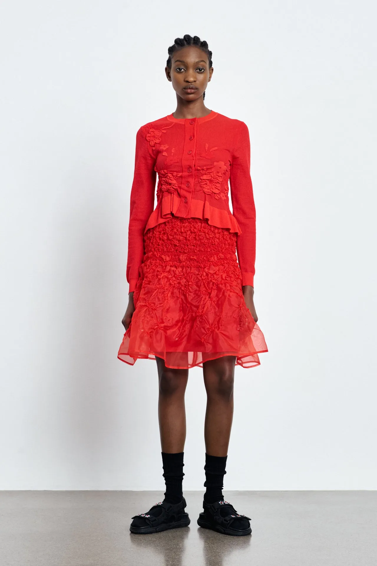 VIRA | CARDIGAN COLETTE SMOCK KNIT RED/RED sold by Cecilie Bahnsen