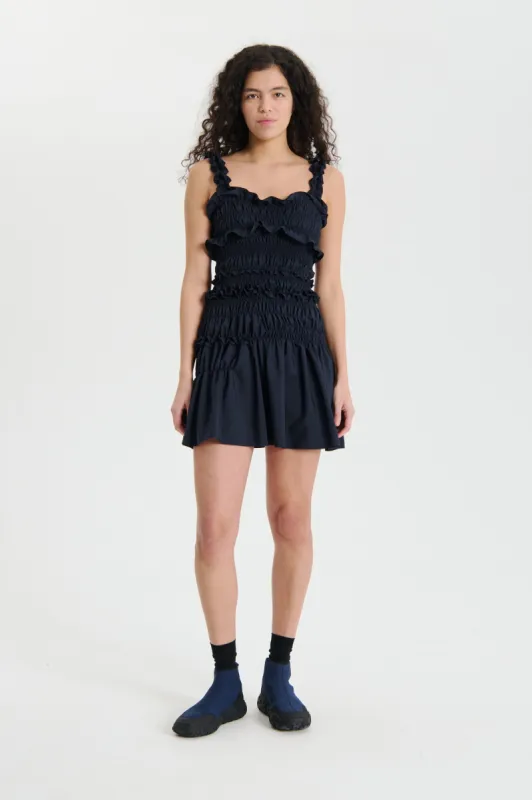OONA | DRESS RECYCLED FAILLE NAVY made by Cecilie Bahnsen