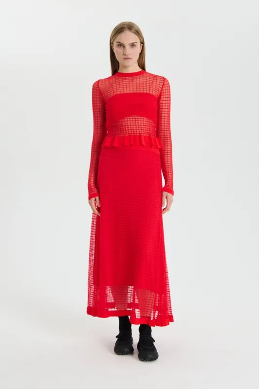 GEMMA | SKIRT MATISSE SHEER GRID POPPY RED made by Cecilie Bahnsen