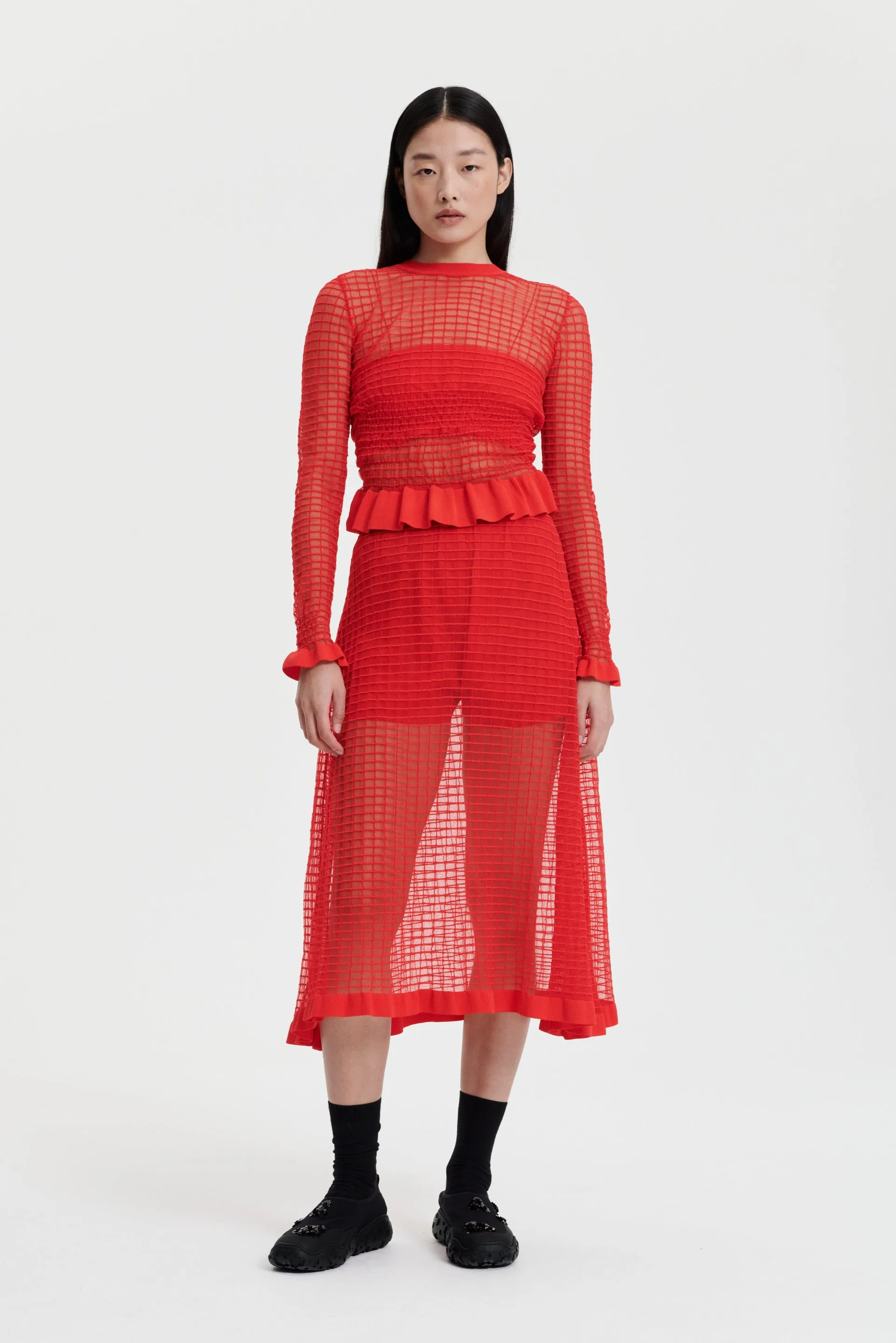 GEMMA | SKIRT MATISSE SHEER GRID POPPY RED sold by Cecilie Bahnsen product image thumbnail 3