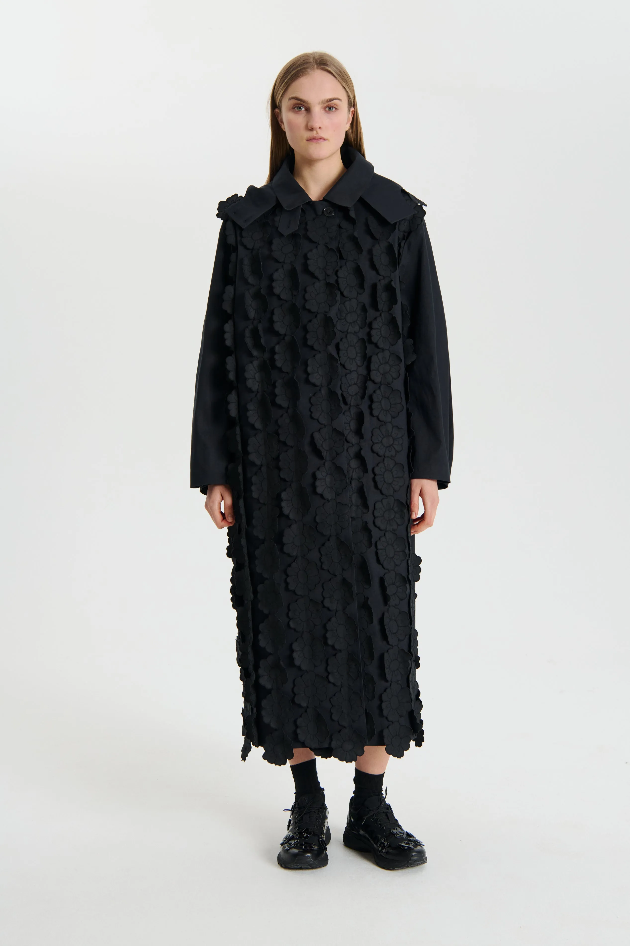 OLYA | COAT BONDED COTTON (EMB) MIDNIGHT BLACK sold by Cecilie Bahnsen