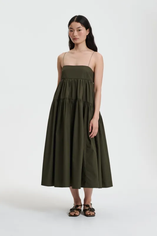 SOFIE | DRESS COTTON PINE GREEN made by Cecilie Bahnsen