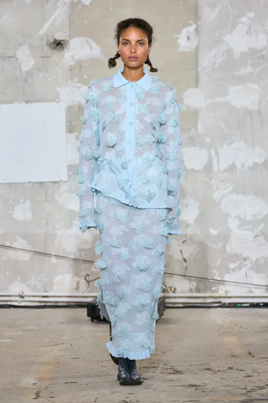 PETRA | CARDIGAN JACQUARD KNIT LIGHT BLUE sold by Cecilie Bahnsen