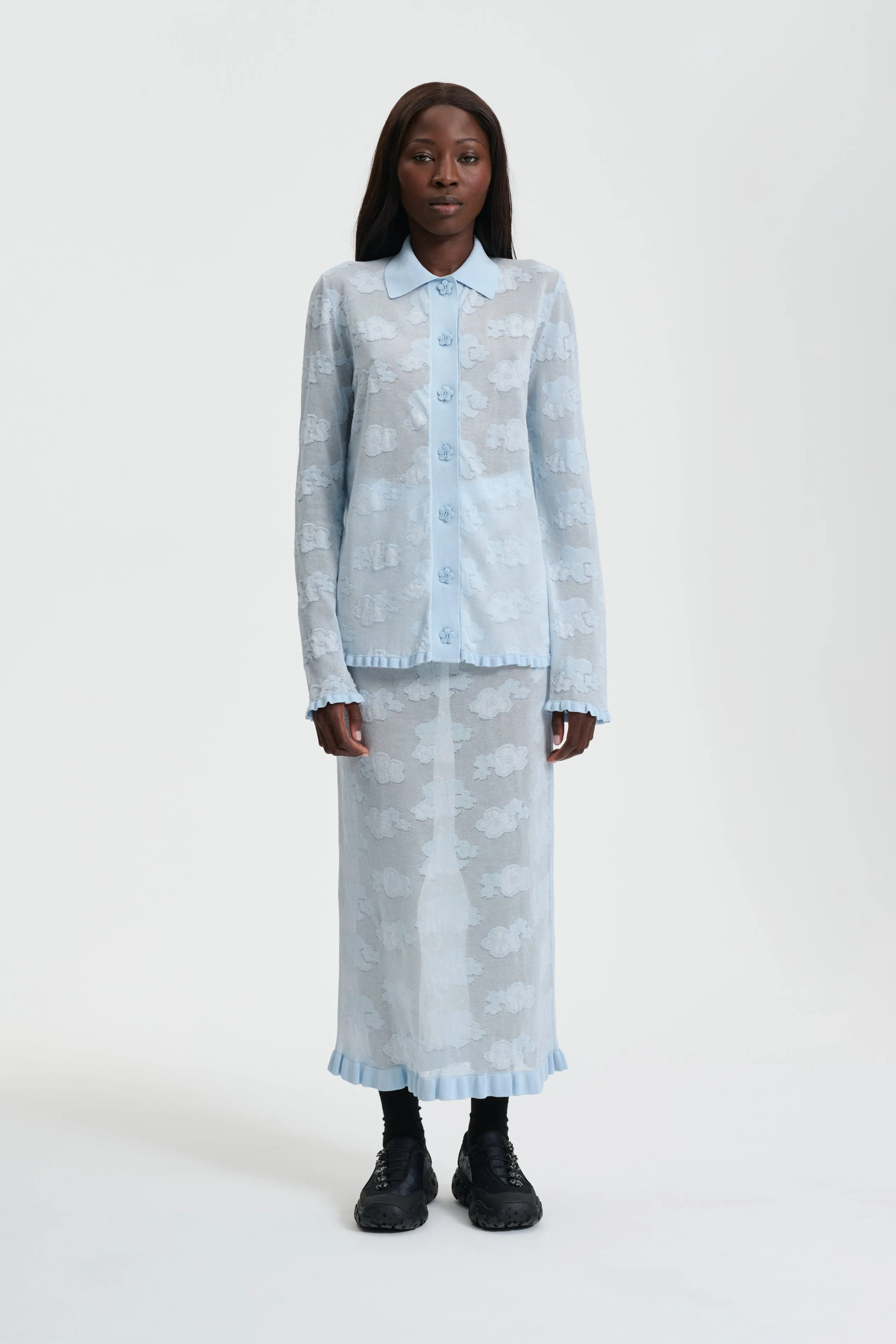 PEGONIA | SKIRT JACQUARD KNIT LIGHT BLUE sold by Cecilie Bahnsen