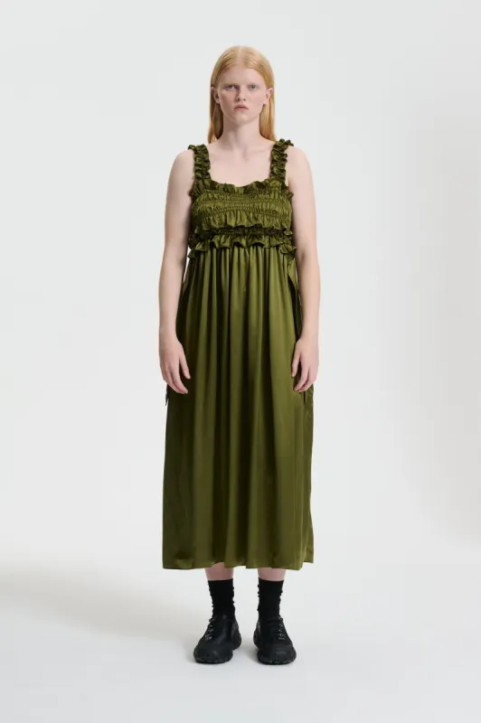GIOVANNA | DRESS SILK SATIN OLIVE sold by Cecilie Bahnsen