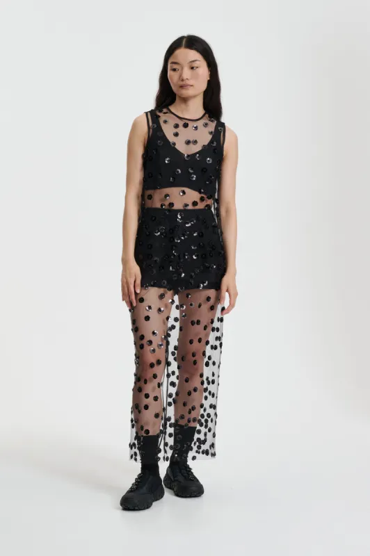 UTANIA | TOP SEQUIN BLOSSOM TULLE BLACK made by Cecilie Bahnsen