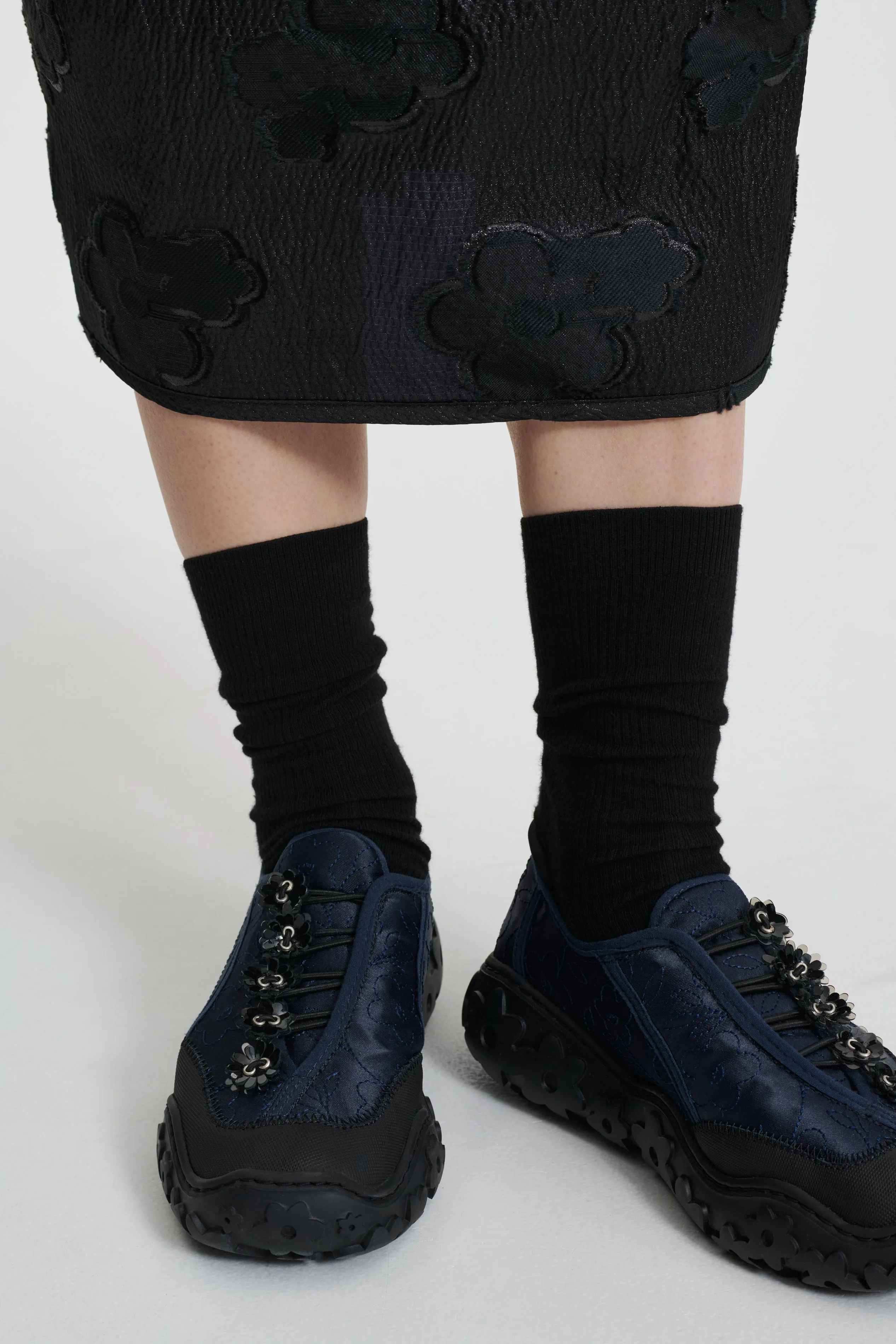 ALINA | SNEAKER EMBROIDERED SATIN NAVY sold by Cecilie Bahnsen