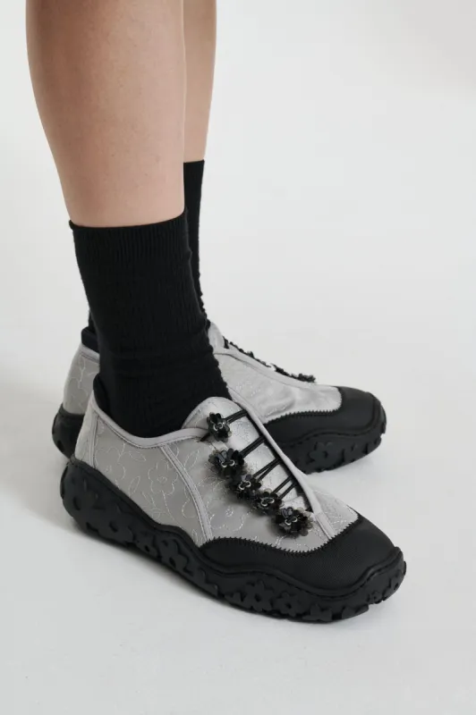 ALINA | SNEAKER EMBROIDERED SATIN GREY sold by Cecilie Bahnsen