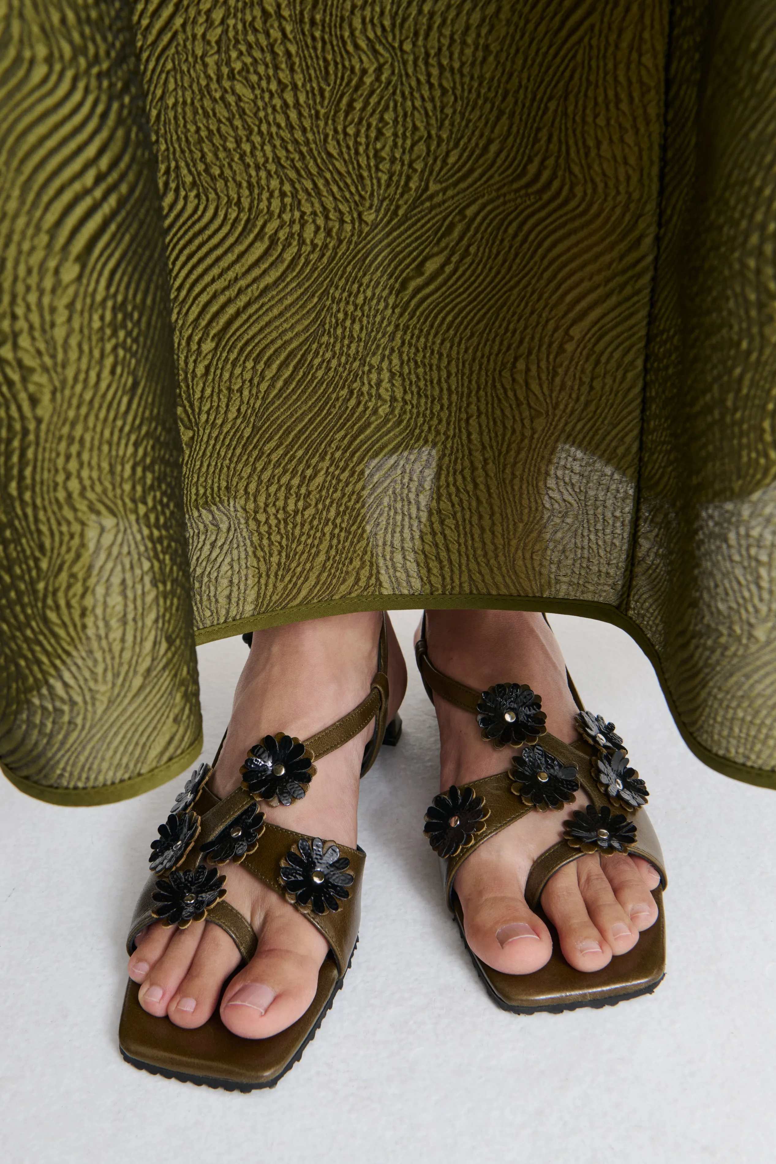 ARNA | SANDAL TEXTURED LEATHER OLIVE sold by Cecilie Bahnsen