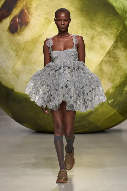 ORFA | DRESS MAGNOLIA EMBROIDERY GREY sold by Cecilie Bahnsen