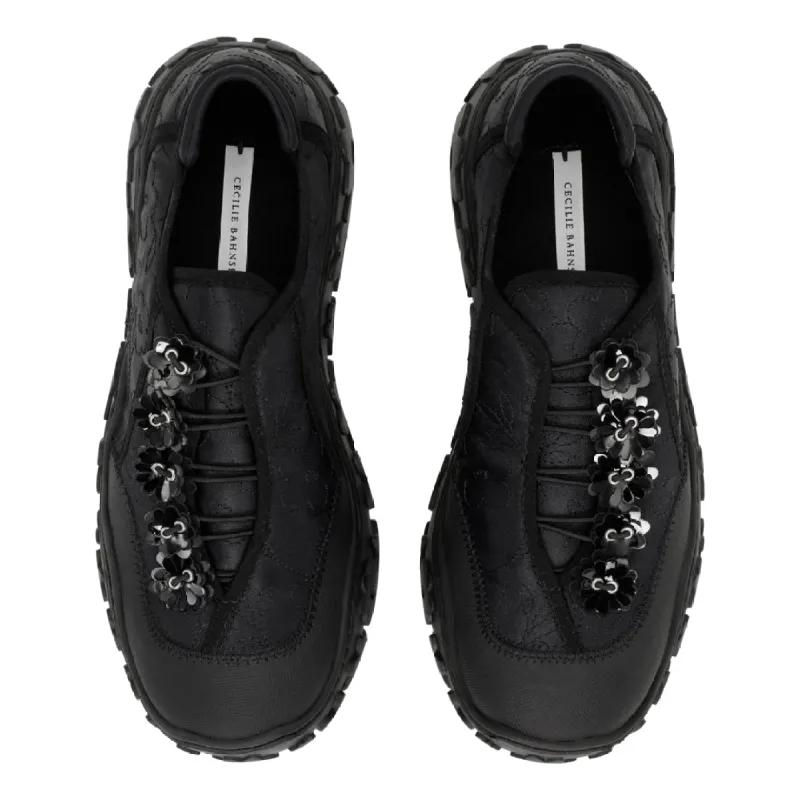 ALINA | SNEAKER EMBROIDERED SATIN BLACK sold by Cecilie Bahnsen