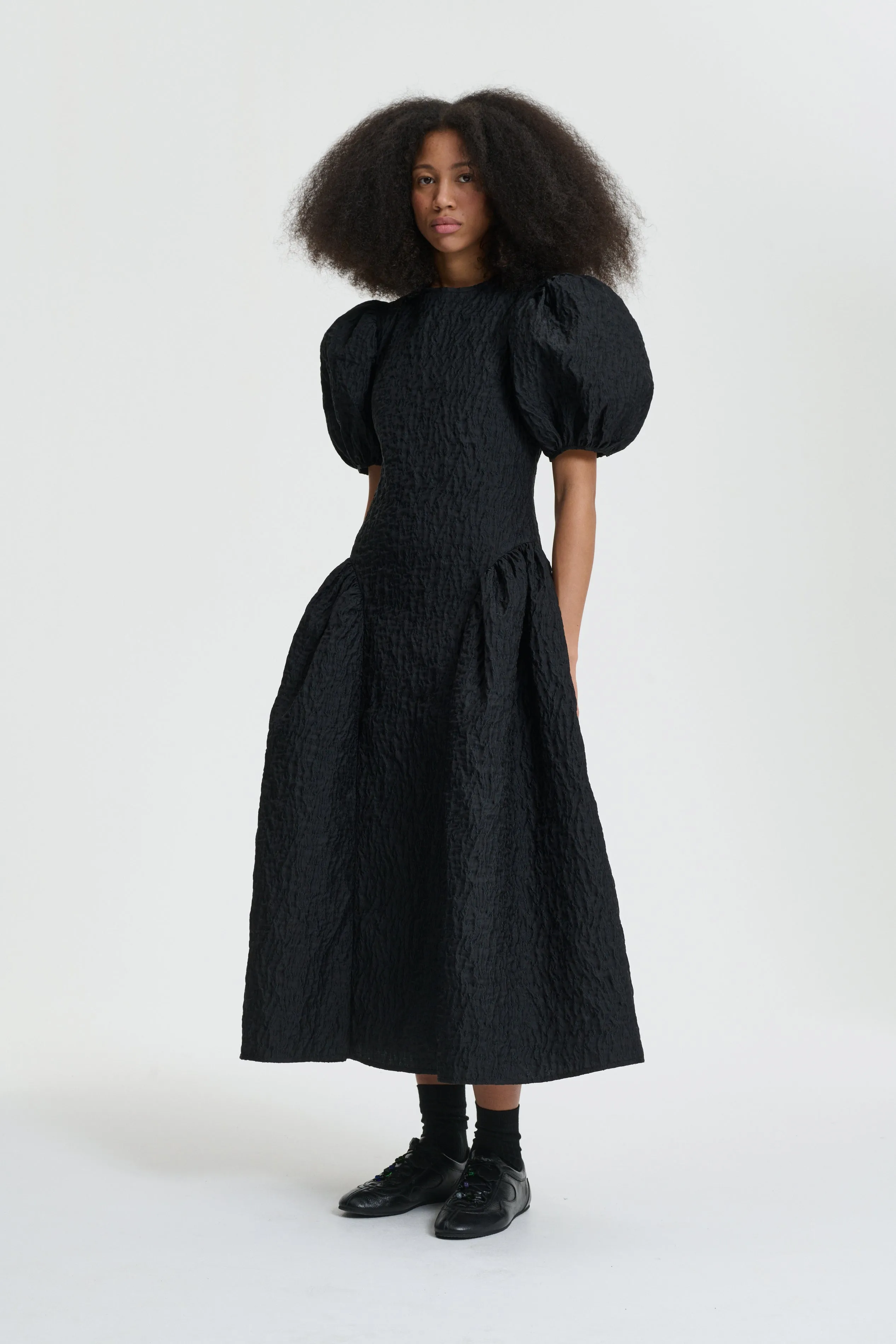 BALI | DRESS LOBELIA MATELASSÉ BLACK sold by Cecilie Bahnsen