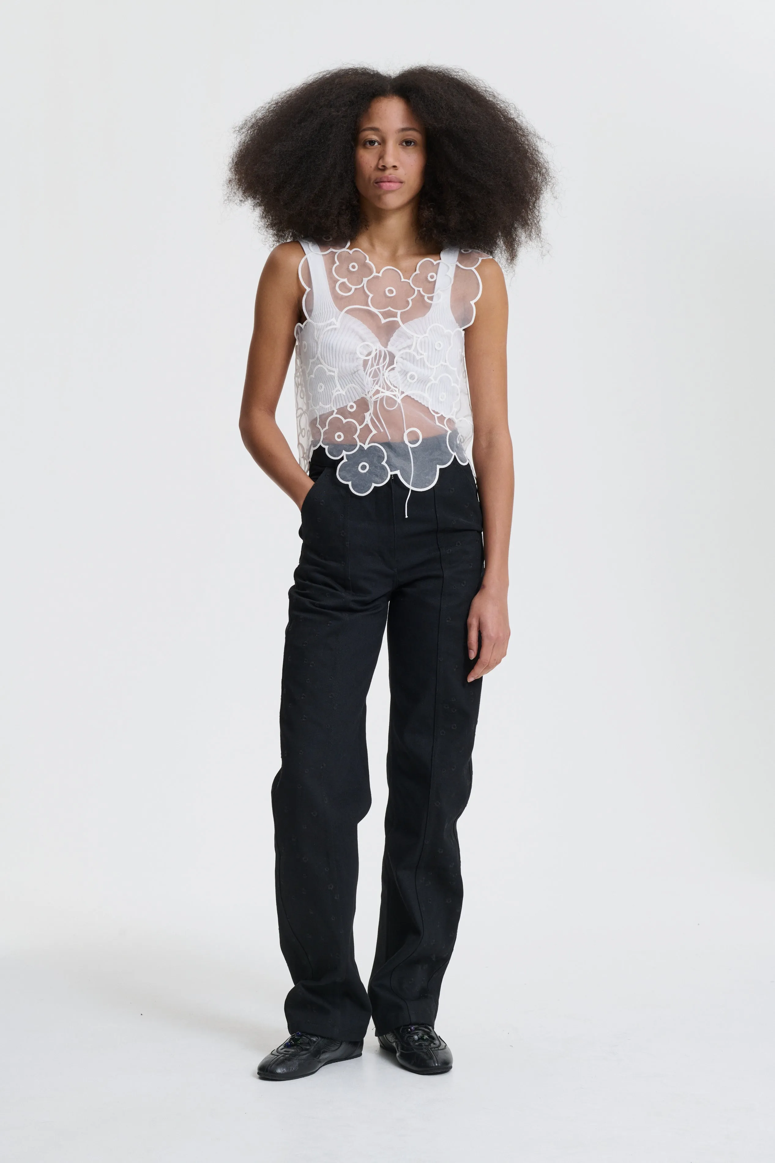 BLISS | TROUSERS EMBROIDERED DENIM BLACK sold by Cecilie Bahnsen