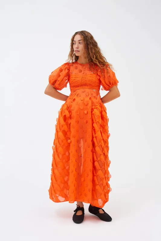 FLINTY | DRESS CAMELLIA PUZZLE VIBRANT ORANGE made by Cecilie Bahnsen