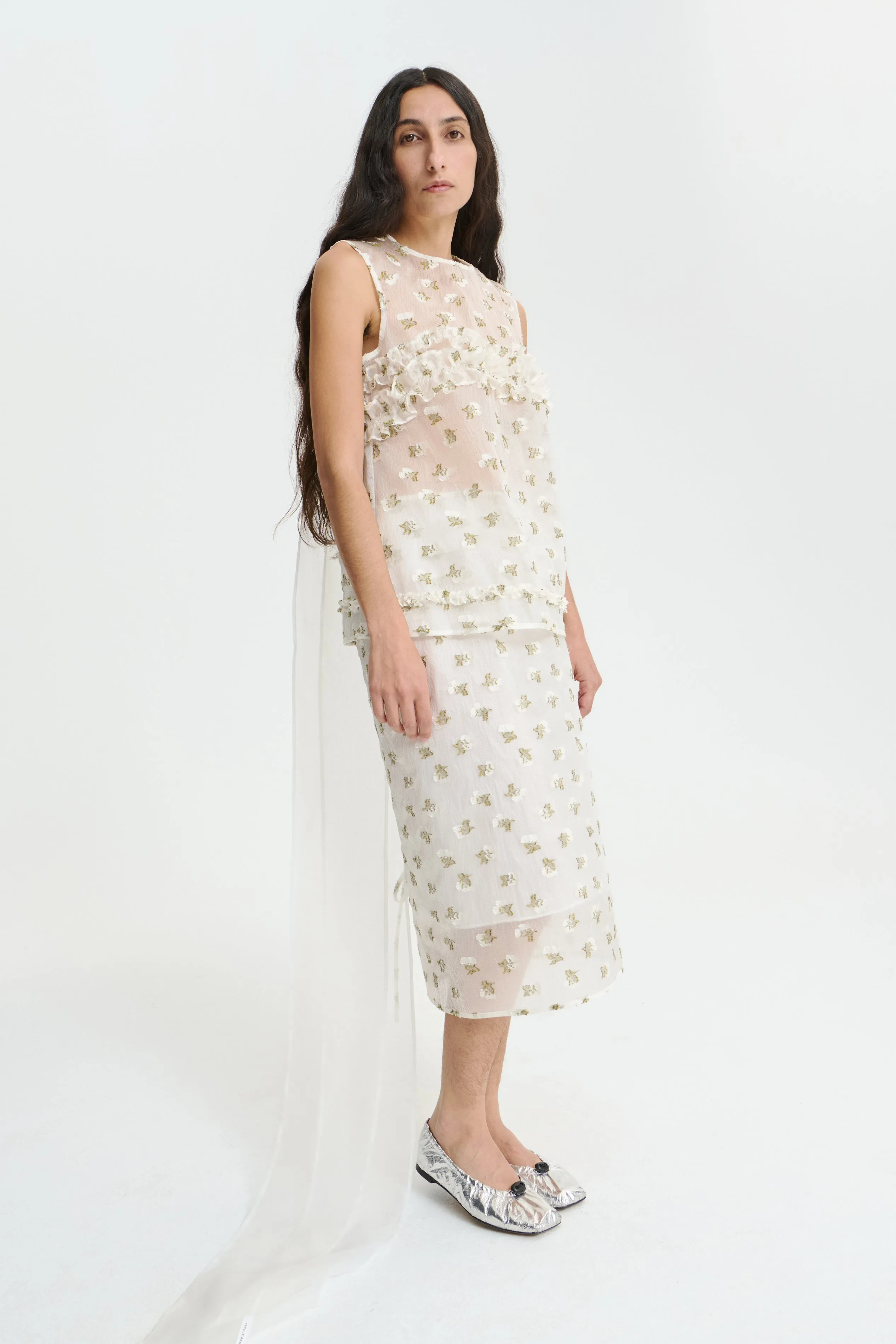 OKSANA | TOP KADO FIL-COUPÉ WHITE/OLIVE BRIDAL sold by Cecilie Bahnsen