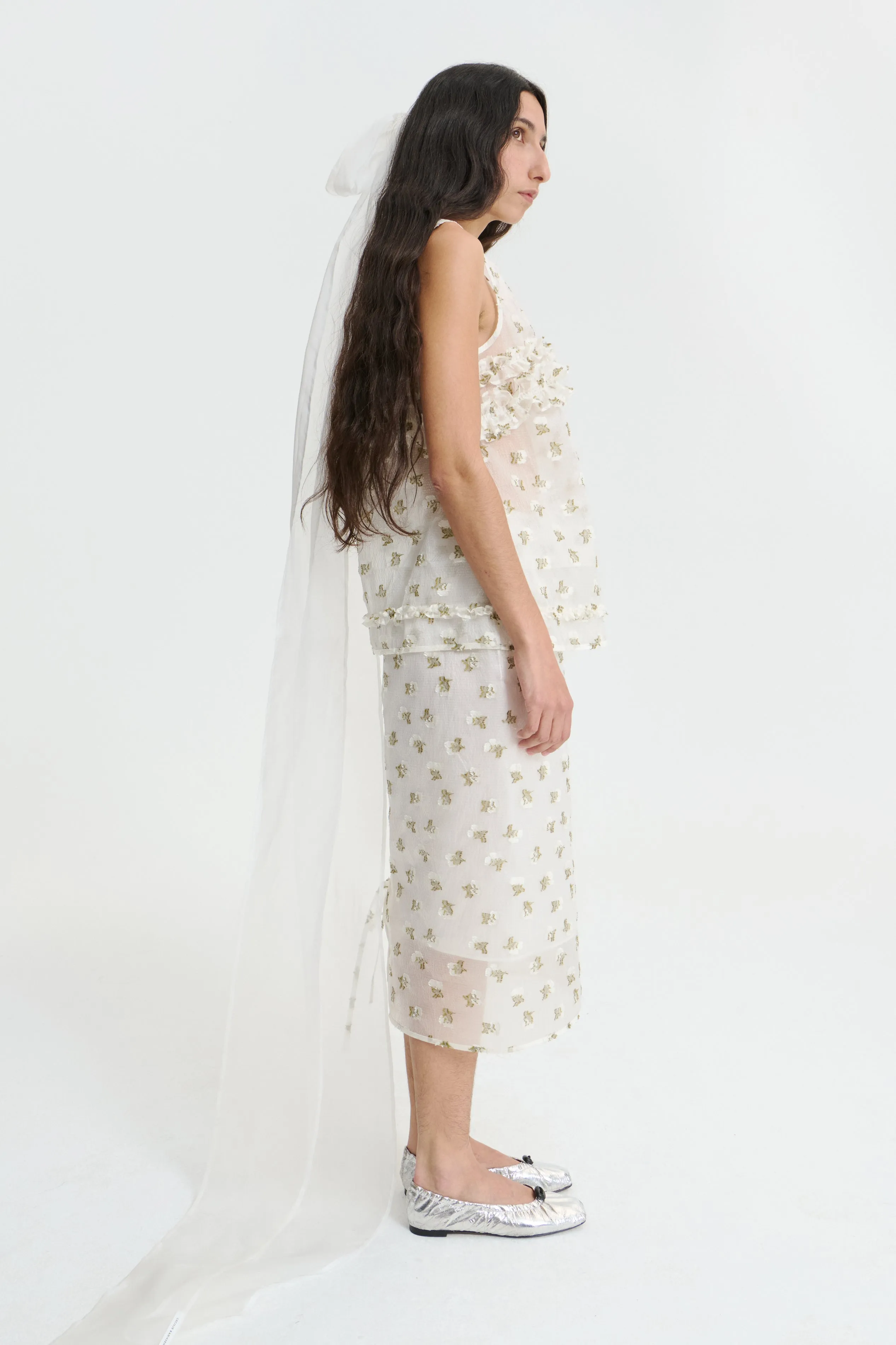 OKSANA | TOP KADO FIL-COUPÉ WHITE/OLIVE BRIDAL sold by Cecilie Bahnsen product image thumbnail 2