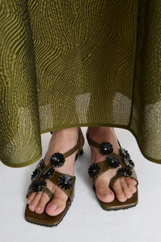 ARNA | SANDAL TEXTURED LEATHER OLIVE sold by Cecilie Bahnsen