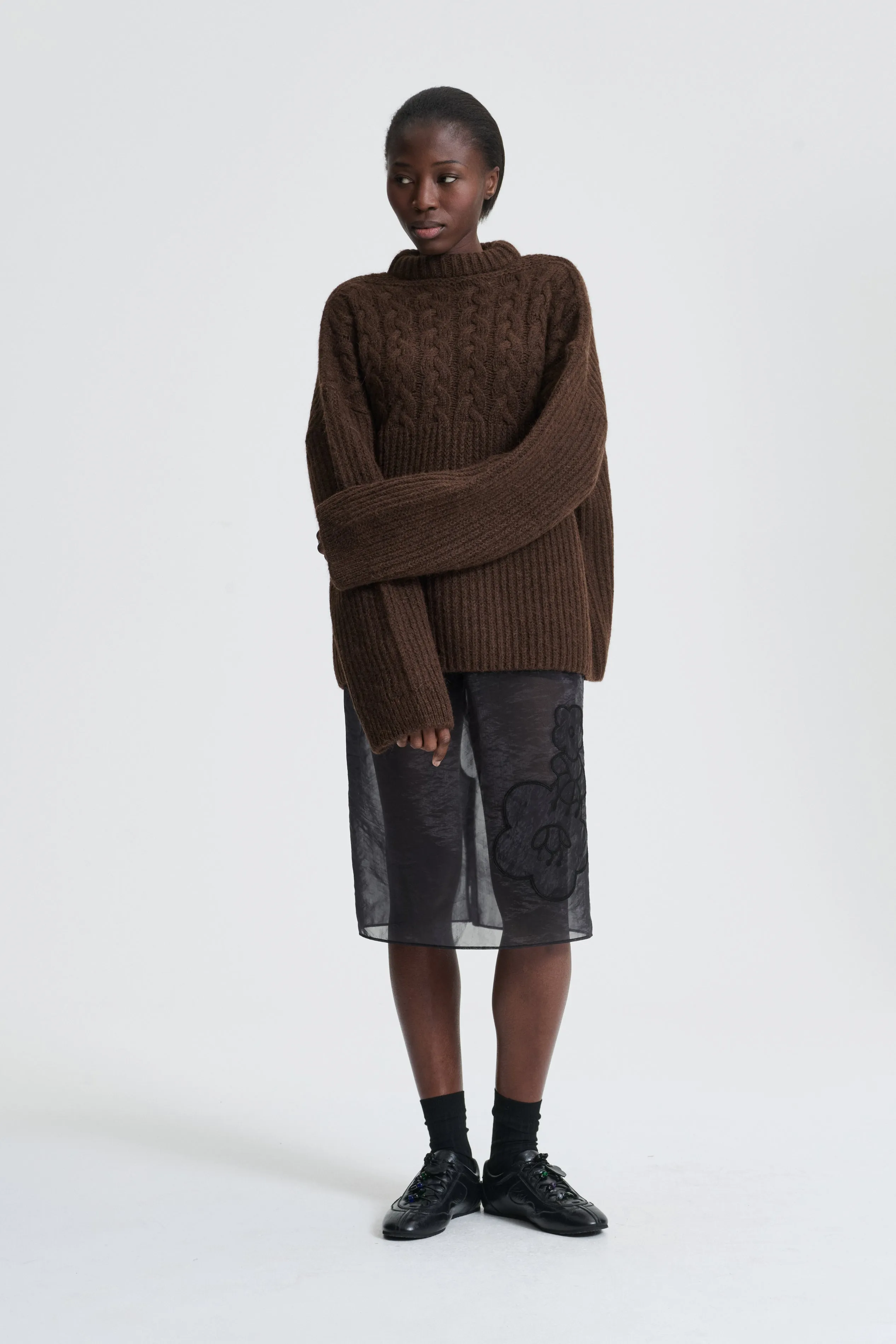 BELINDA | JUMPER CABLE KNIT BROWN sold by Cecilie Bahnsen