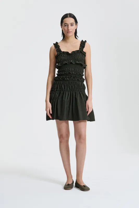 OONA | DRESS LUSTRE PARACHUTE FOREST GREEN made by Cecilie Bahnsen