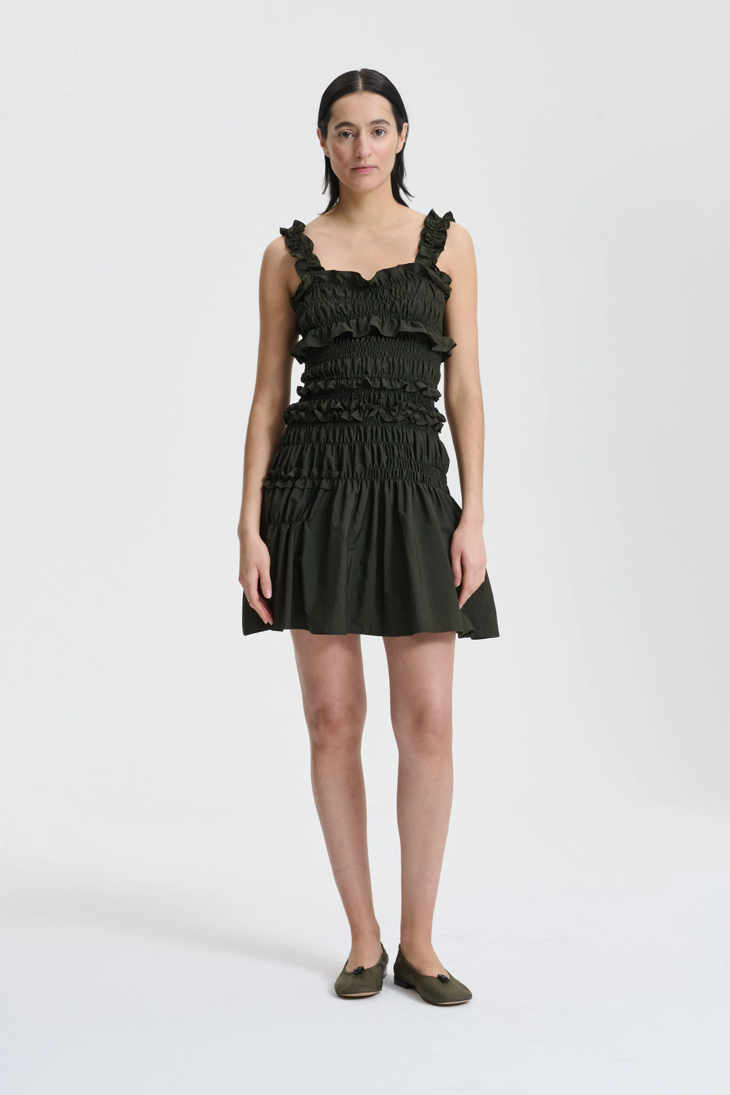 OONA | DRESS LUSTRE PARACHUTE FOREST GREEN sold by Cecilie Bahnsen