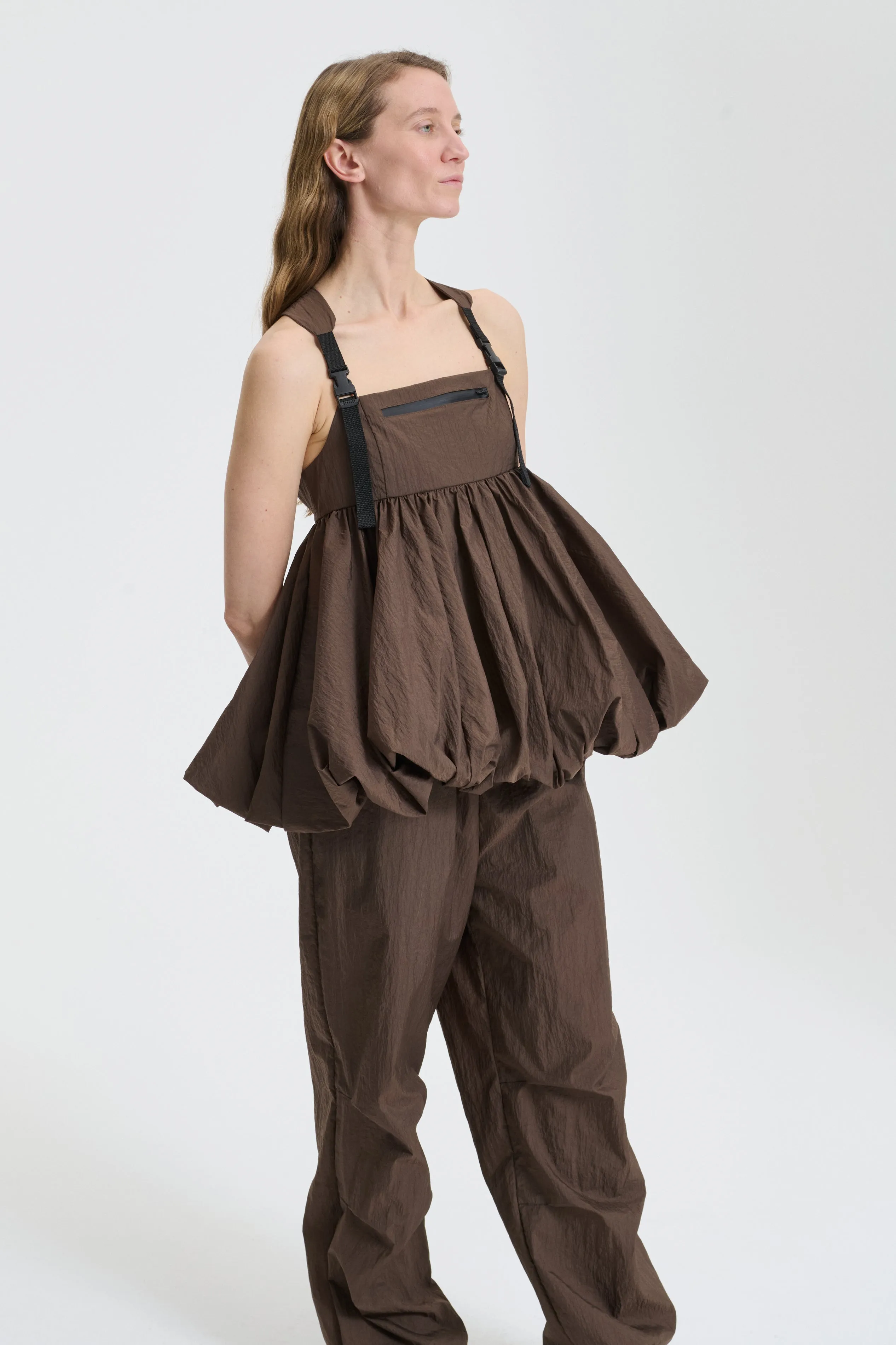 BEA | TOP RECYCLED TAFFETA BROWN sold by Cecilie Bahnsen
