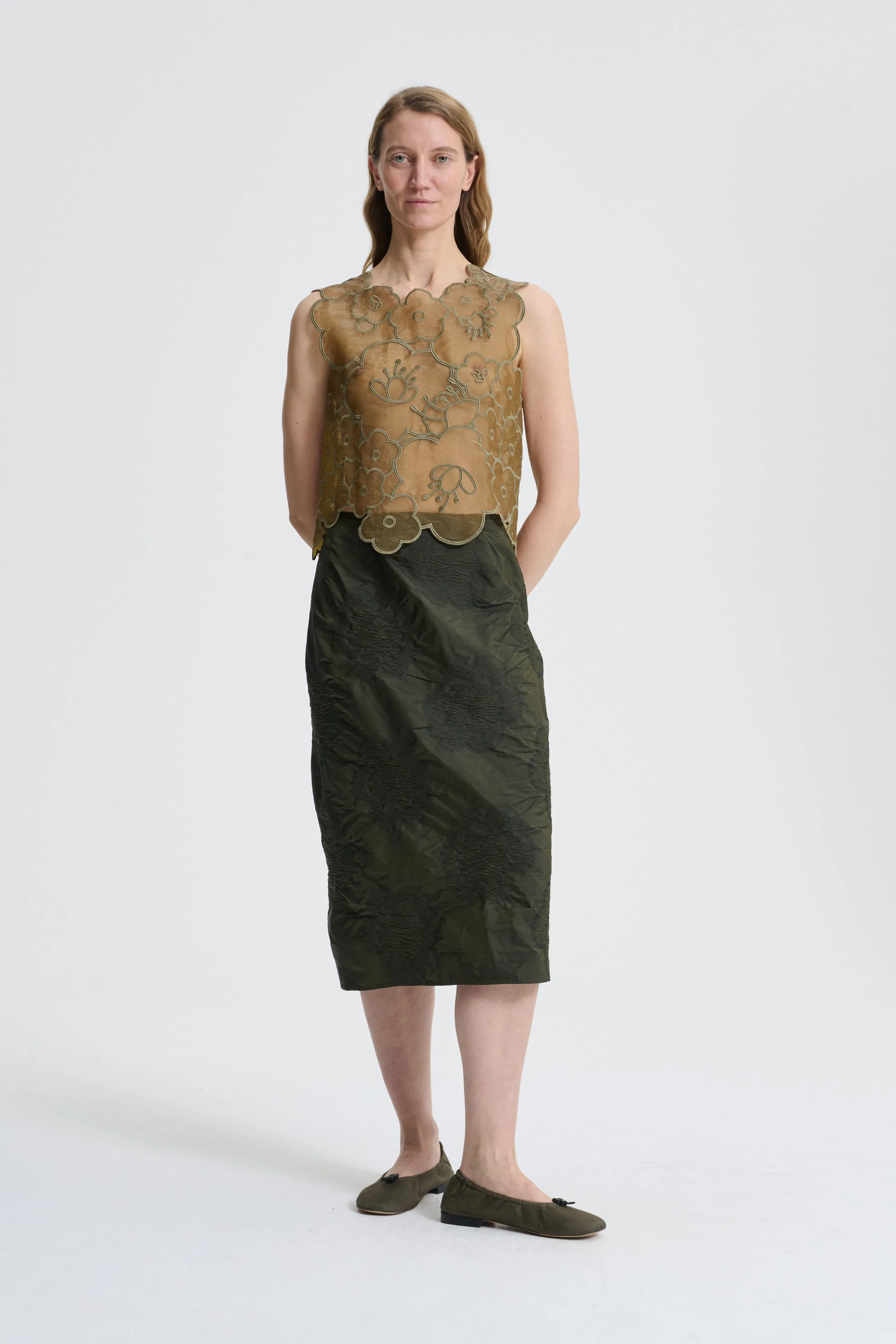 ALLEGRA | SKIRT BORUS JACQUARD OLIVE sold by Cecilie Bahnsen