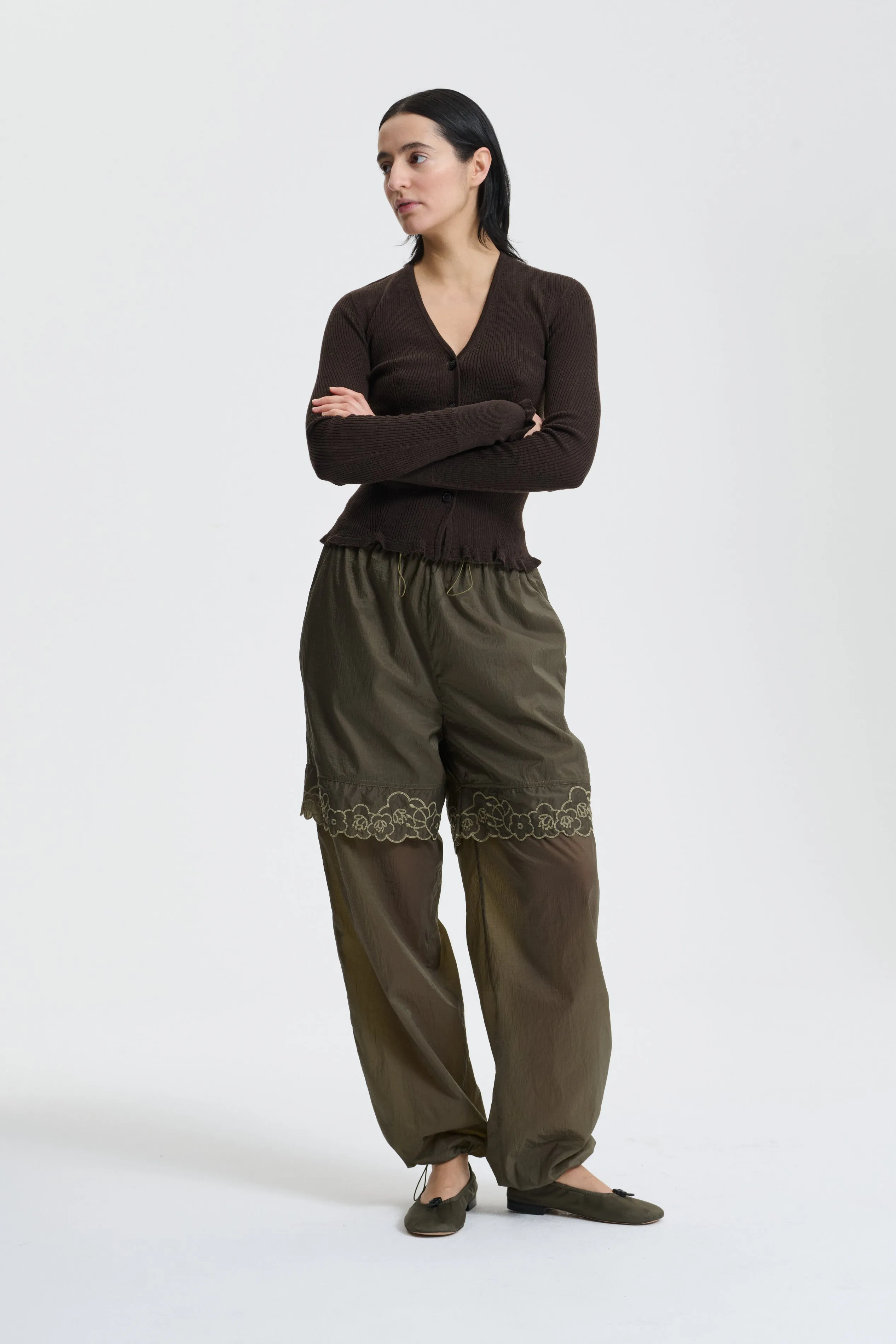 BIANCA | JOGGERS EMBROIDERED RIPSTOP OLIVE sold by Cecilie Bahnsen