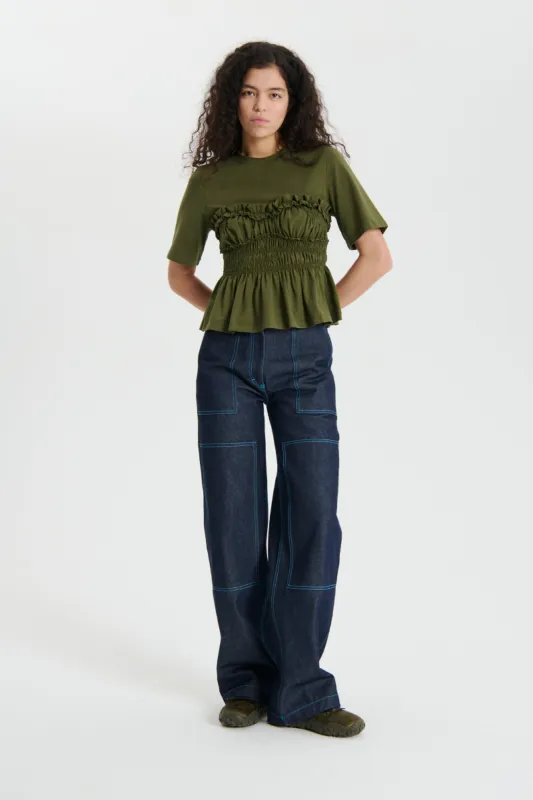 VILDE | TOP JERSEY OLIVE GREEN sold by Cecilie Bahnsen