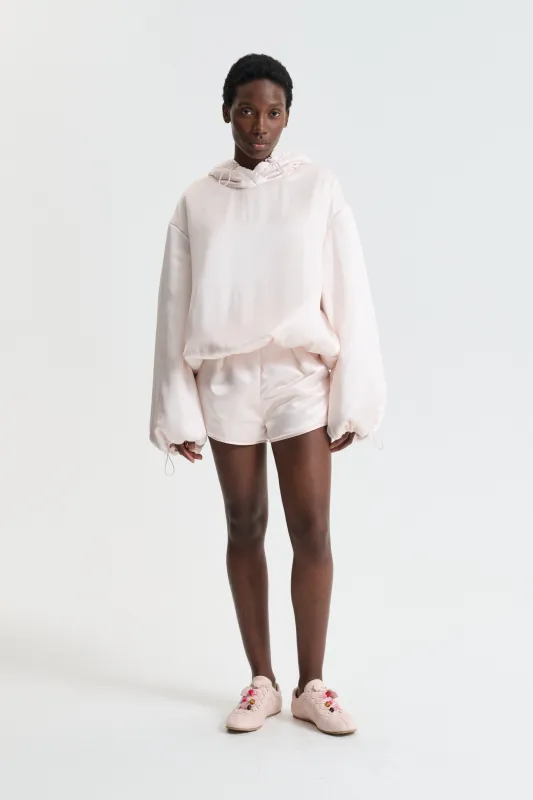 CBSHILA | HOODIE PADDED SILK SATIN BLUSH PINK made by Cecilie Bahnsen